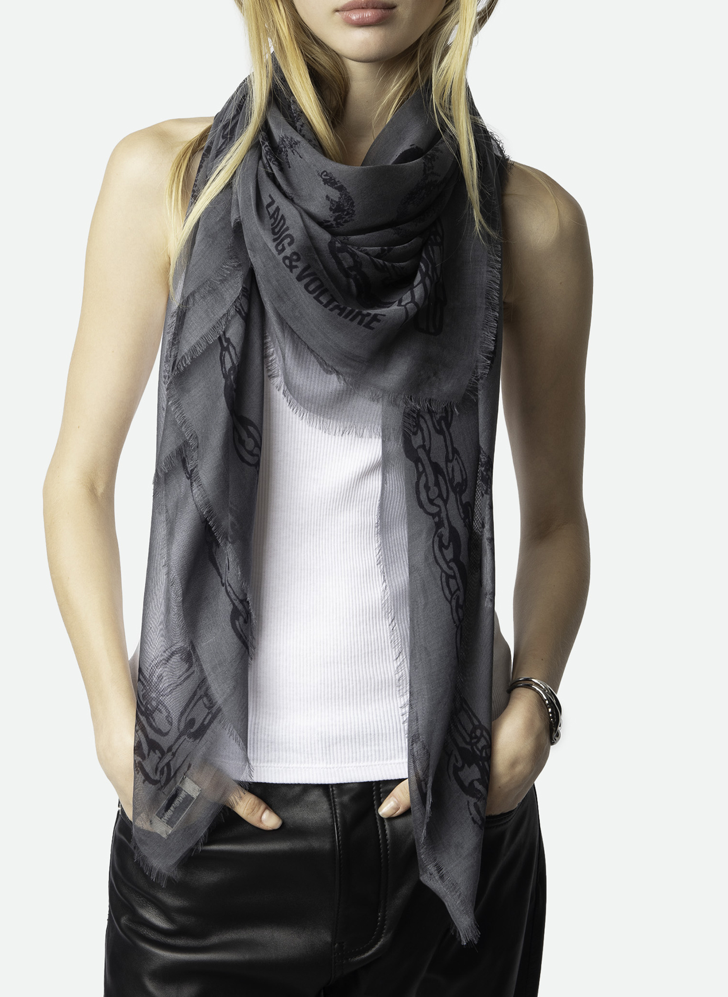 Quadratisches Tuch mit Skelett-Mustern ZADIG&VOLTAIRE Grau