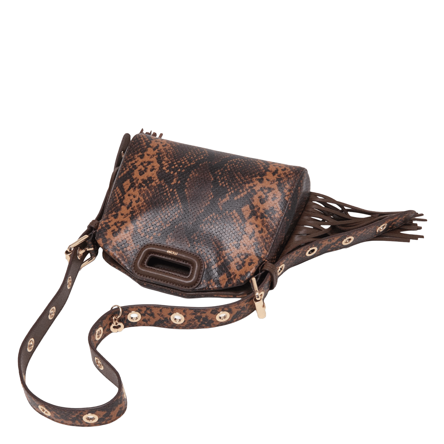 Sac bandoulière python en cuir MAJE Marron