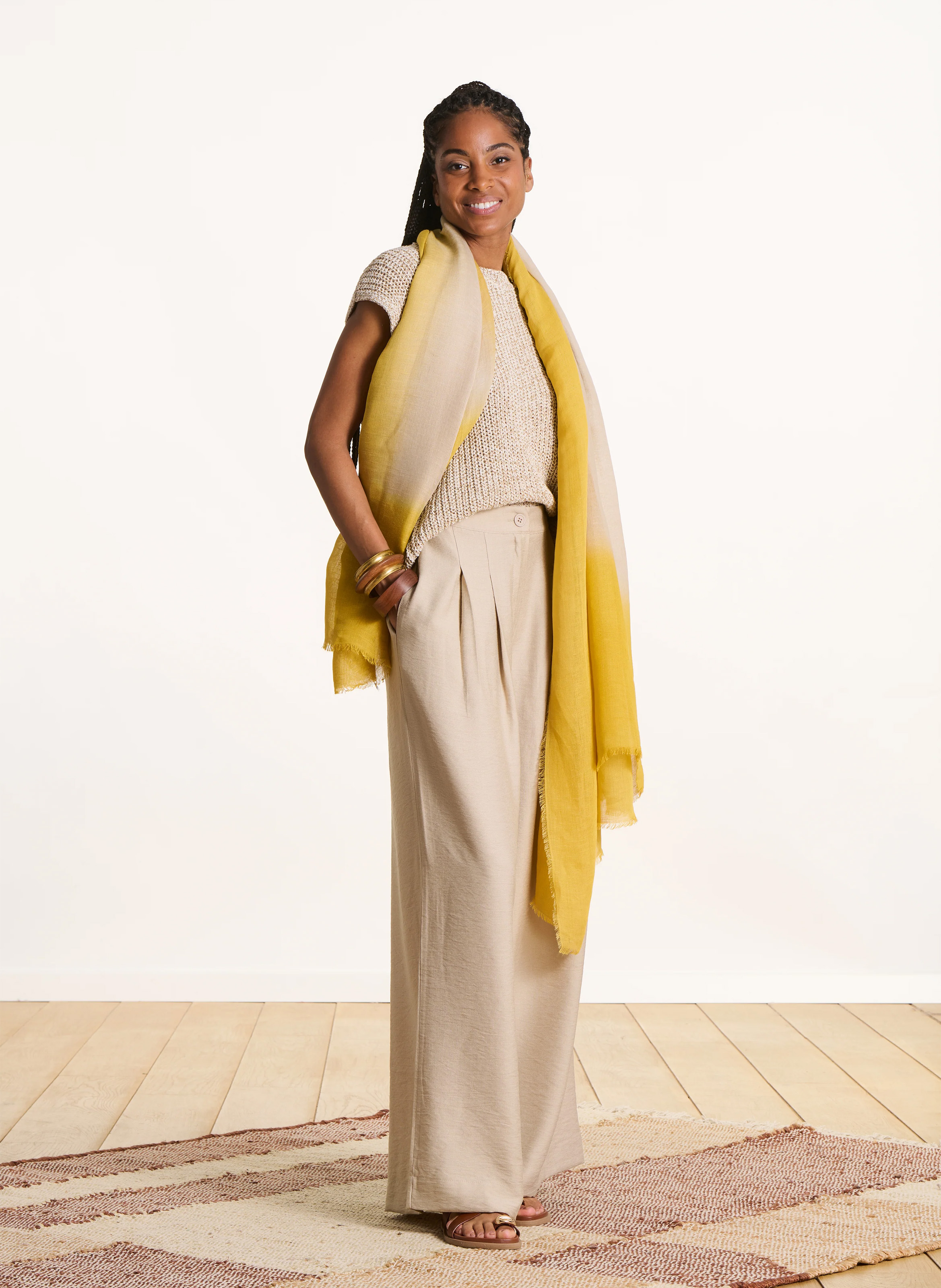 Foulard en lin mélangé LA FEE MARABOUTEE Jaune