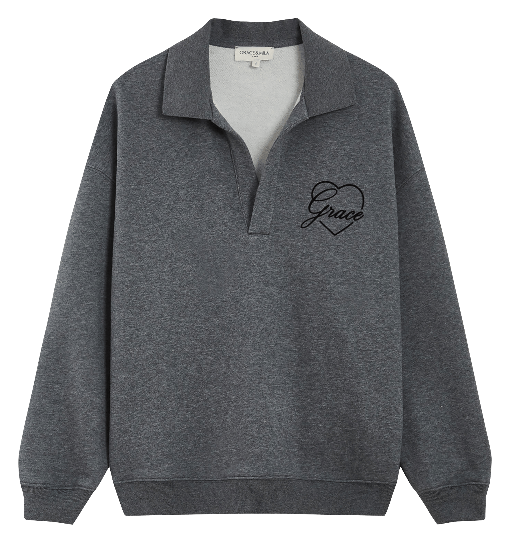 Round-neck cotton-blend sweatshirt GRACE ET MILA Black