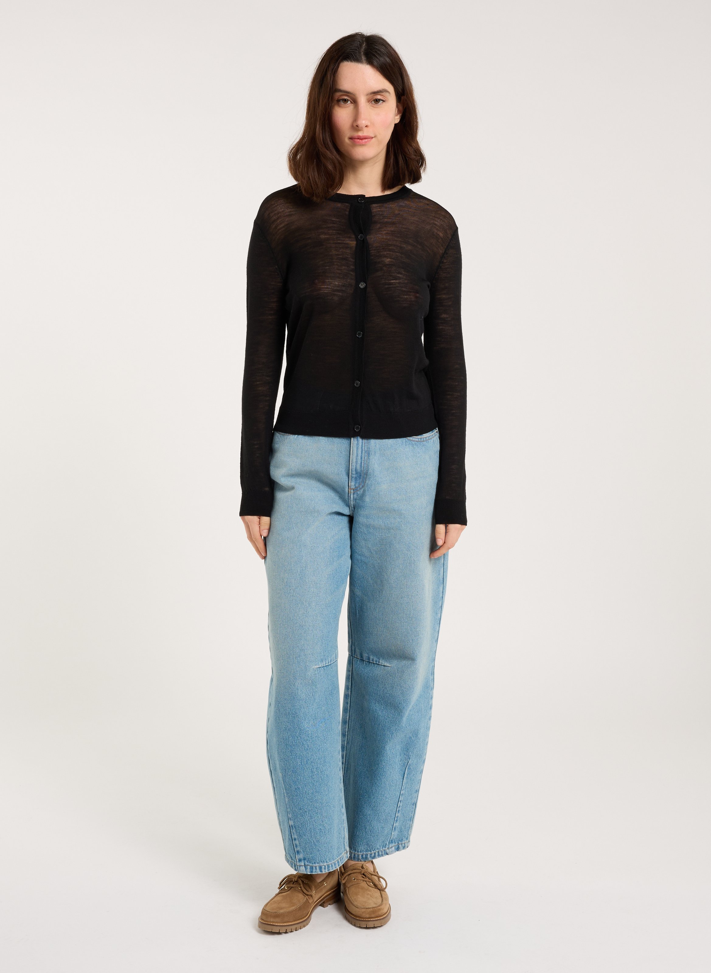 Round neck wool cardigan SAISON 1865 Black