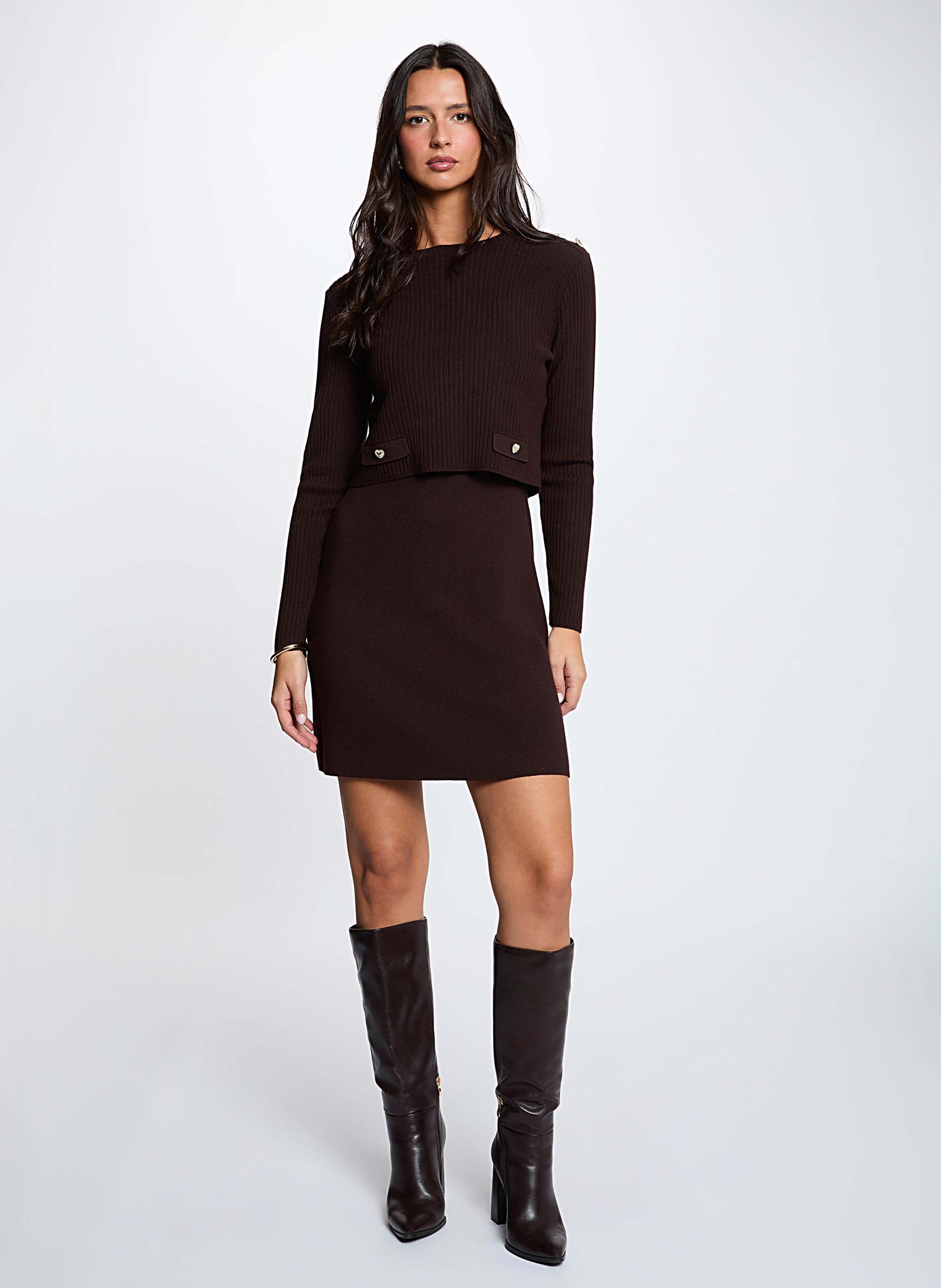 Robe courte col rond MORGAN Marron