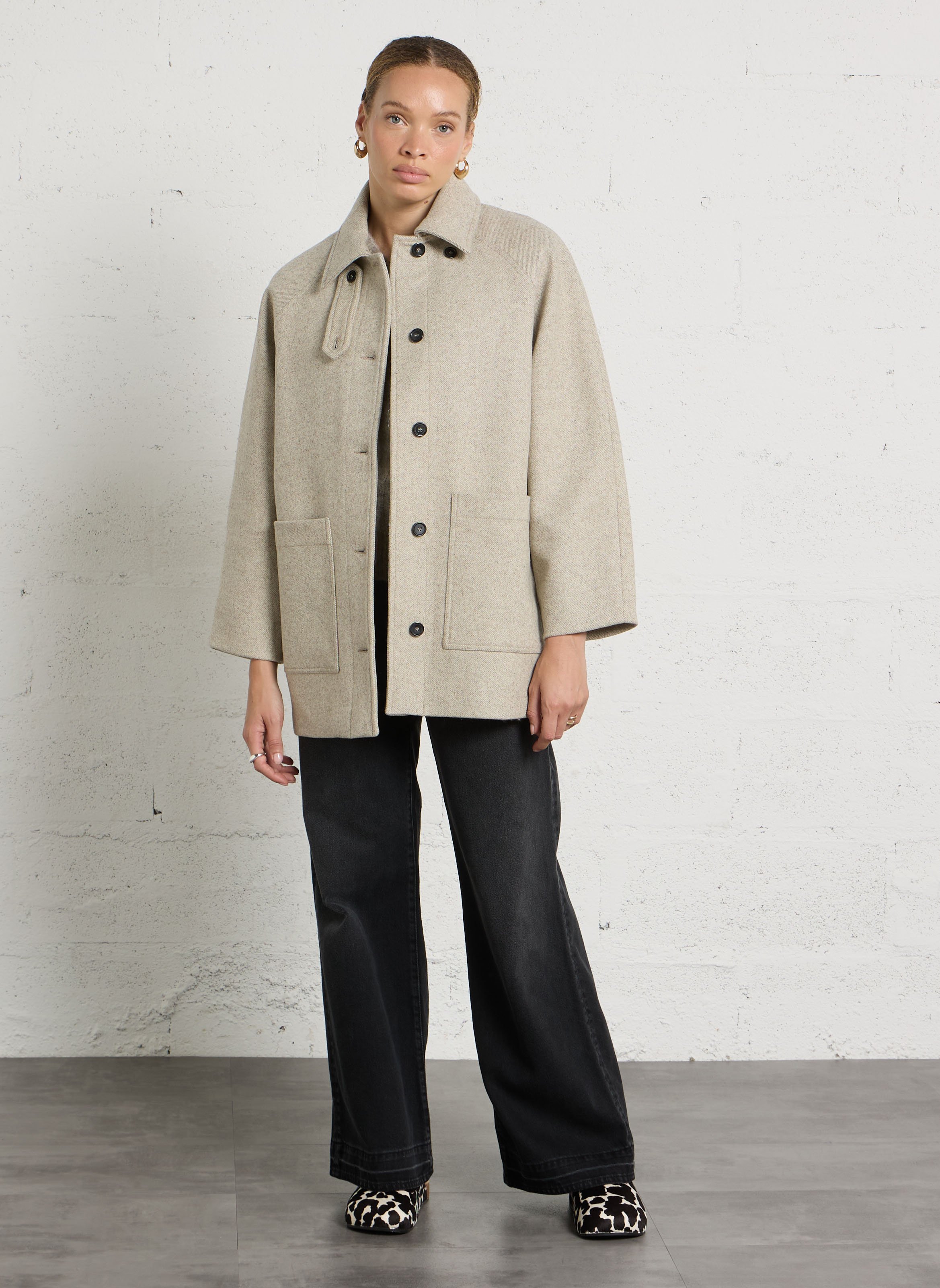 Oversize-Wollmantel mit Reverskragen DES PETITS HAUTS Beige