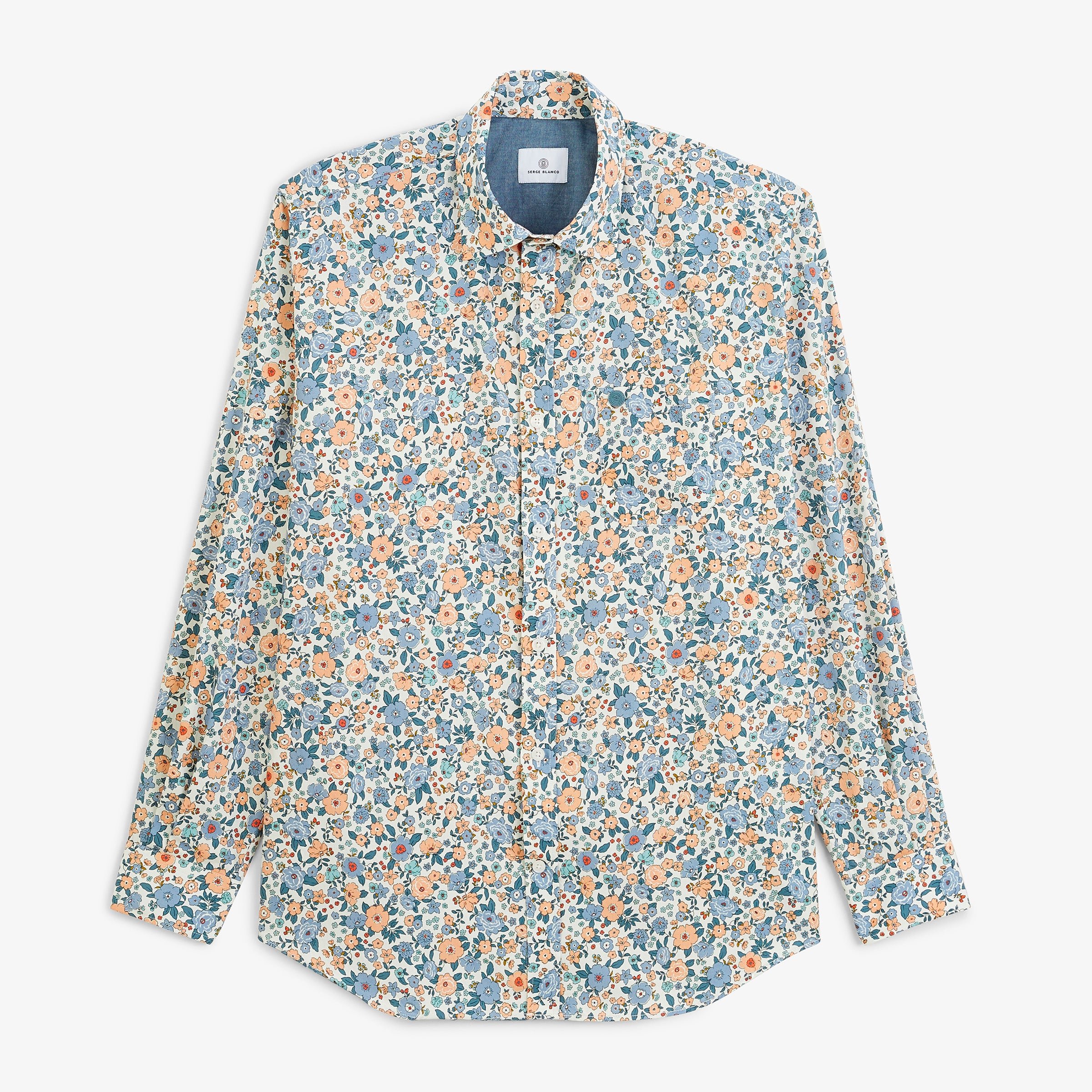 Long-sleeved cotton shirt with floral print SERGE BLANCO Blue