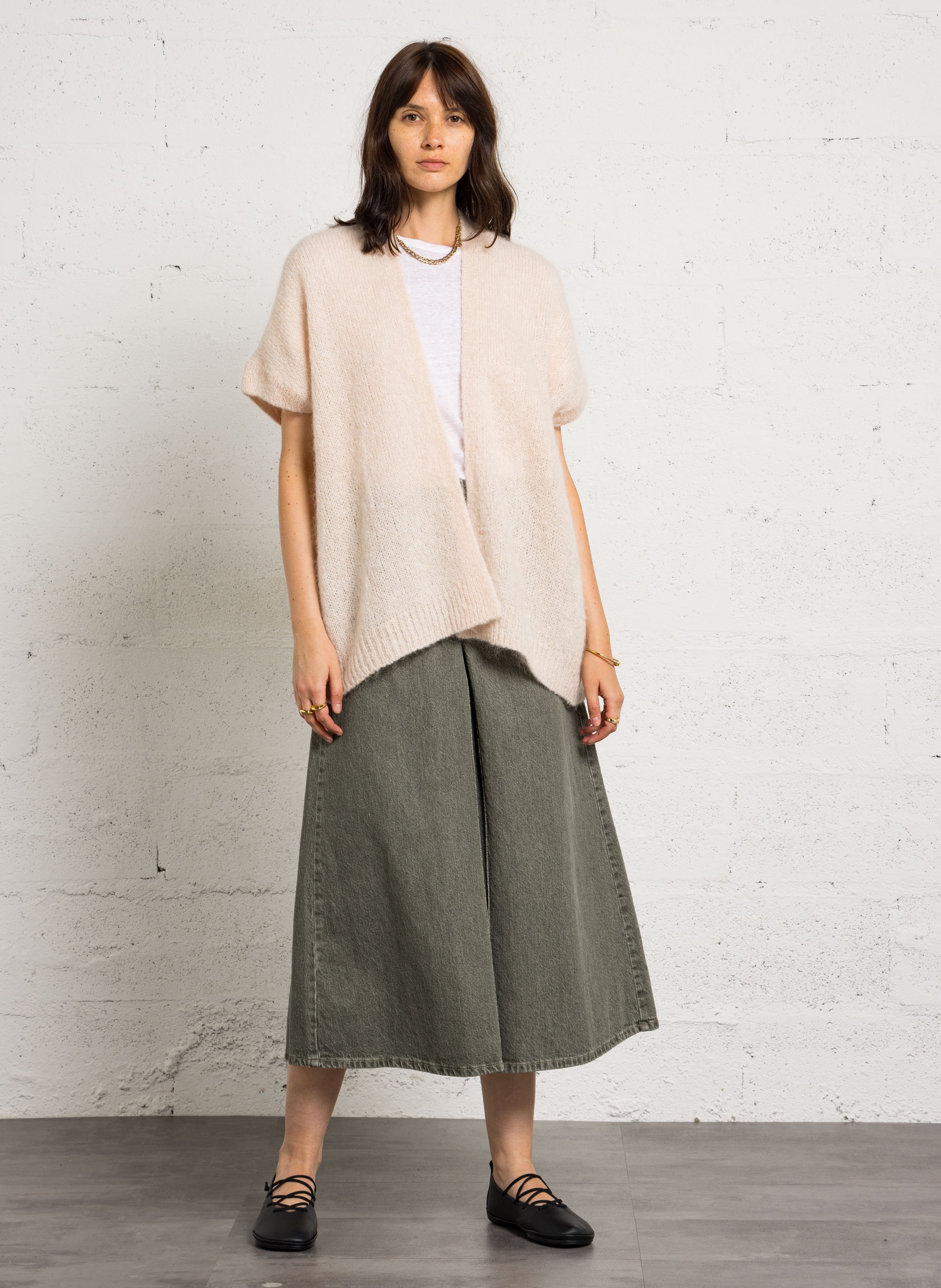 Cotton blend denim culotte skirt PLEASE Green