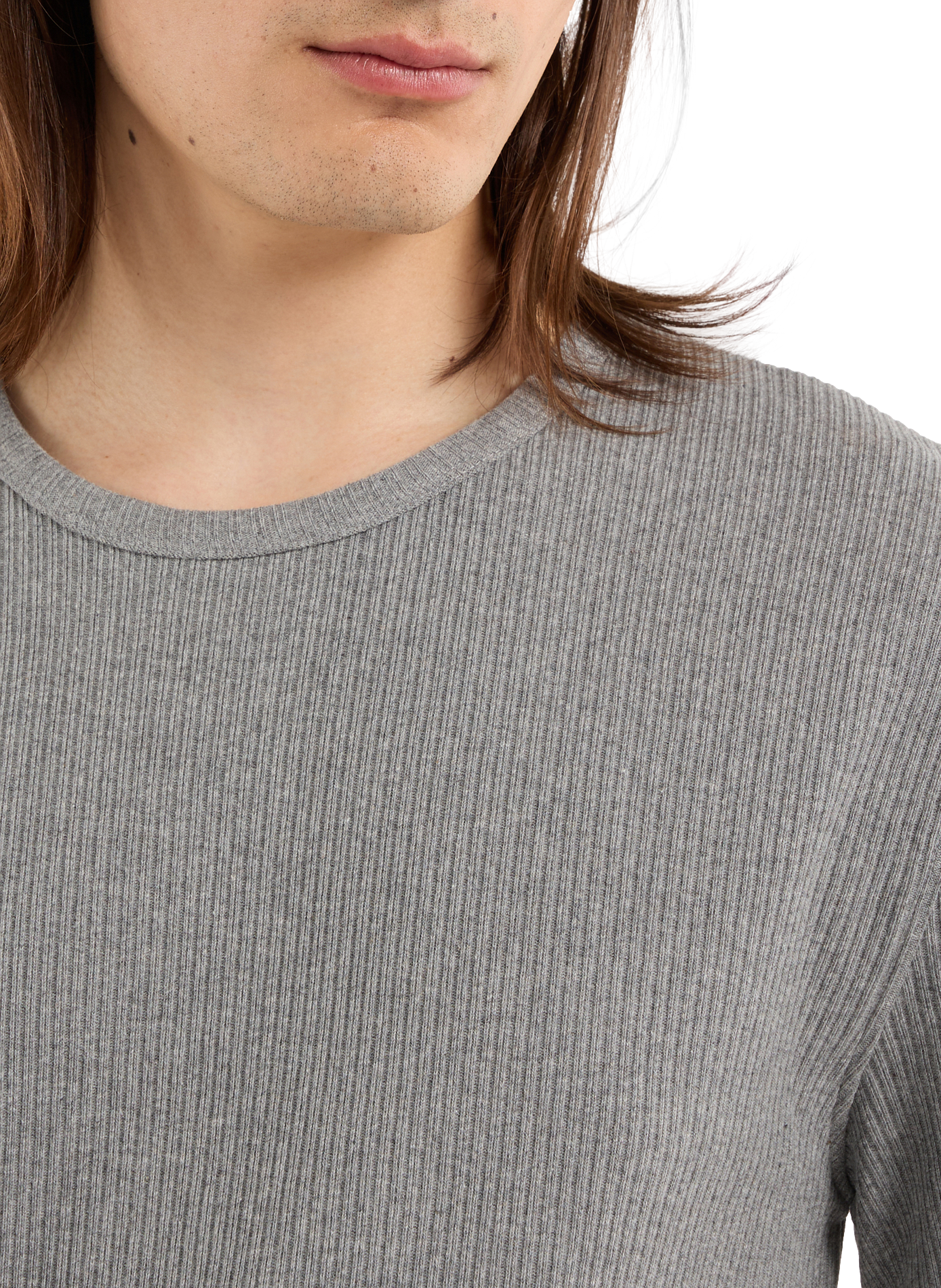 Straight round neck ribbed cotton T-shirt SAISON 1865 Grey