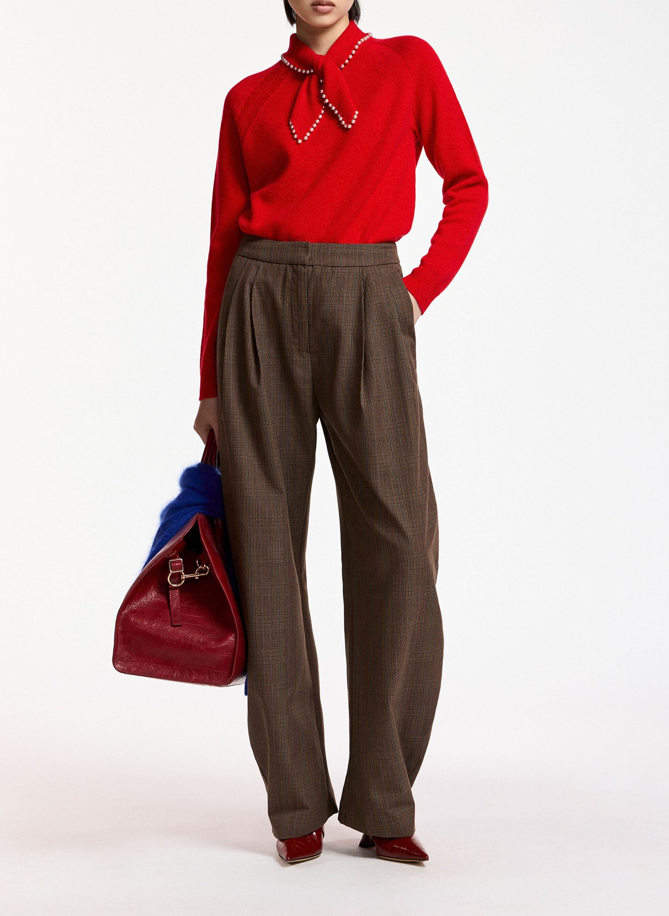 Straight-fit wool and cashmere pussy-bow collar sweater ESSENTIEL ANTWERP Red