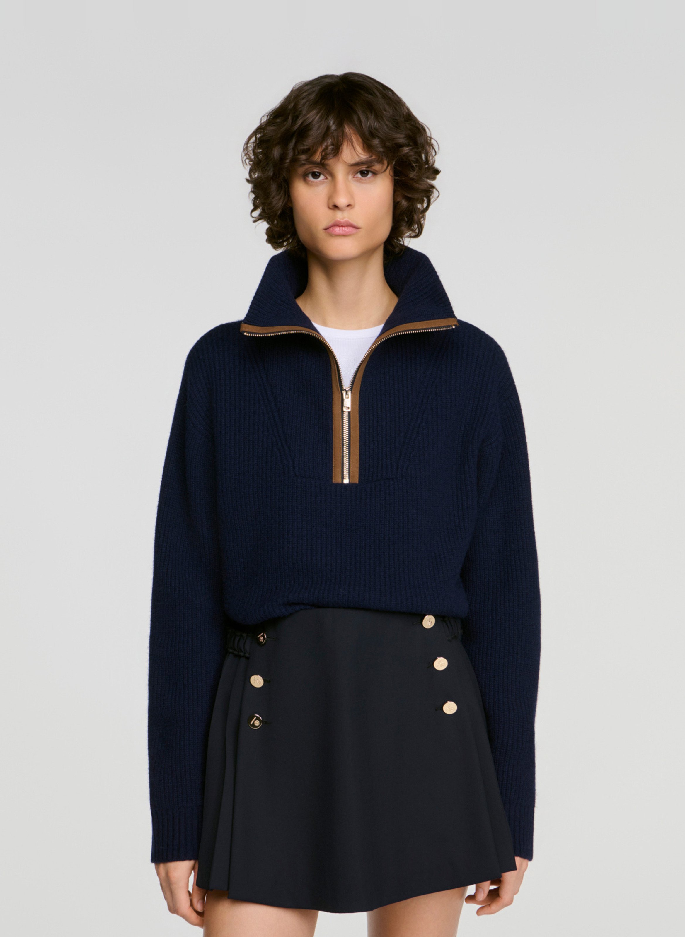 Zipped-neck wool-mix sweater SANDRO Blue