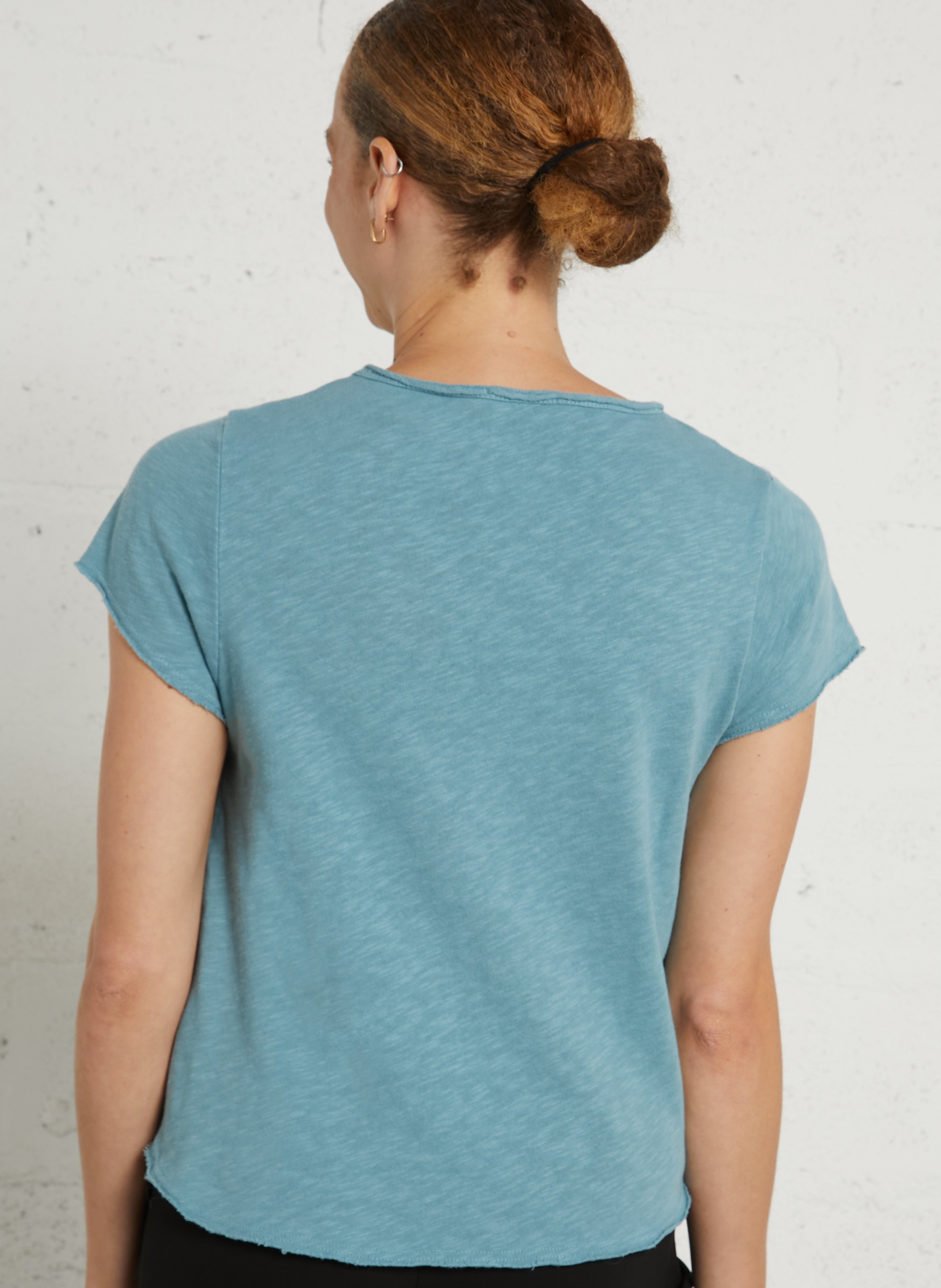 Recht, katoenen T-shirt met V-hals AMERICAN VINTAGE Blauw