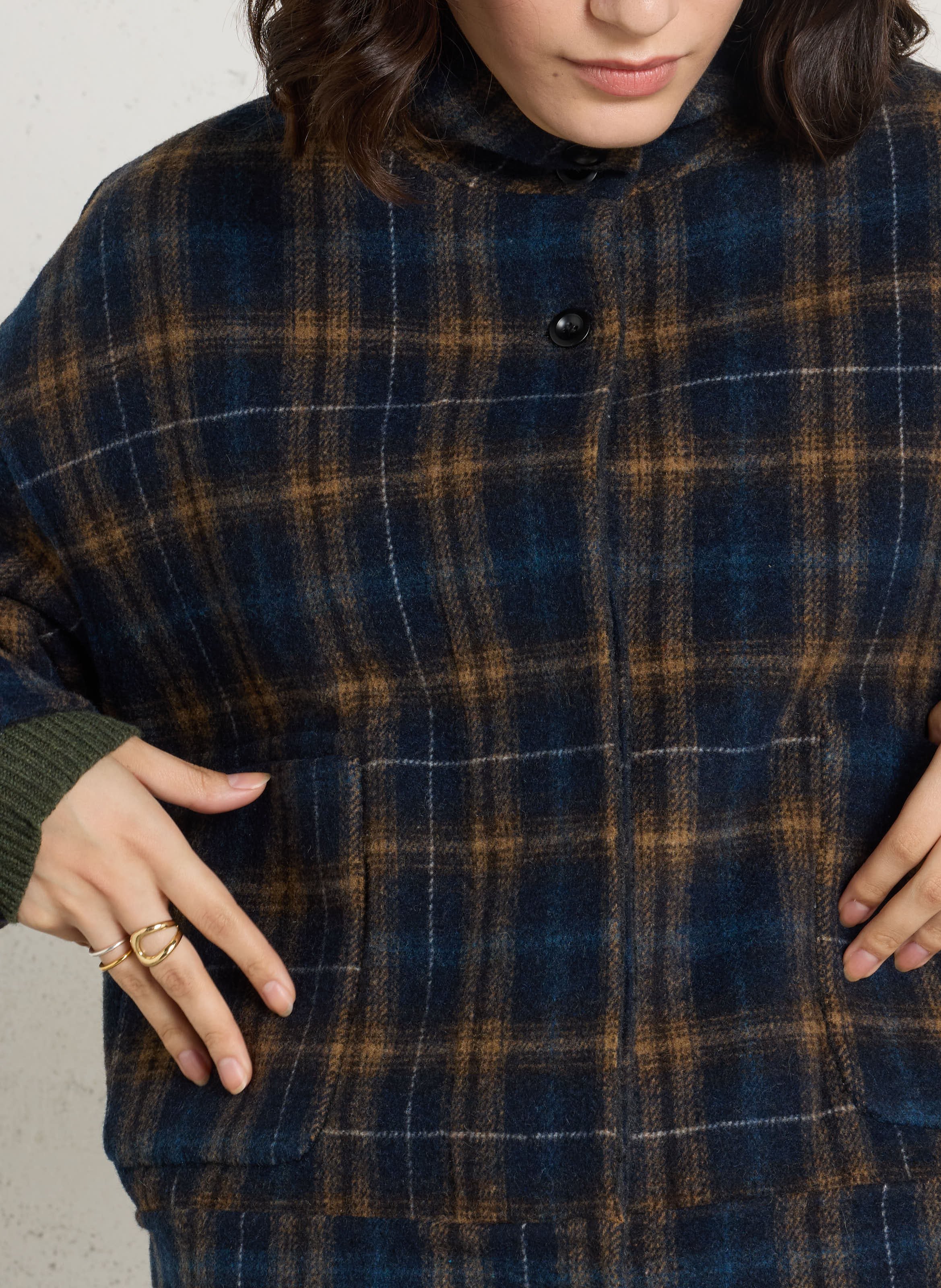 Straight high-neck jacket in checked wool blend SEE U SOON Blue