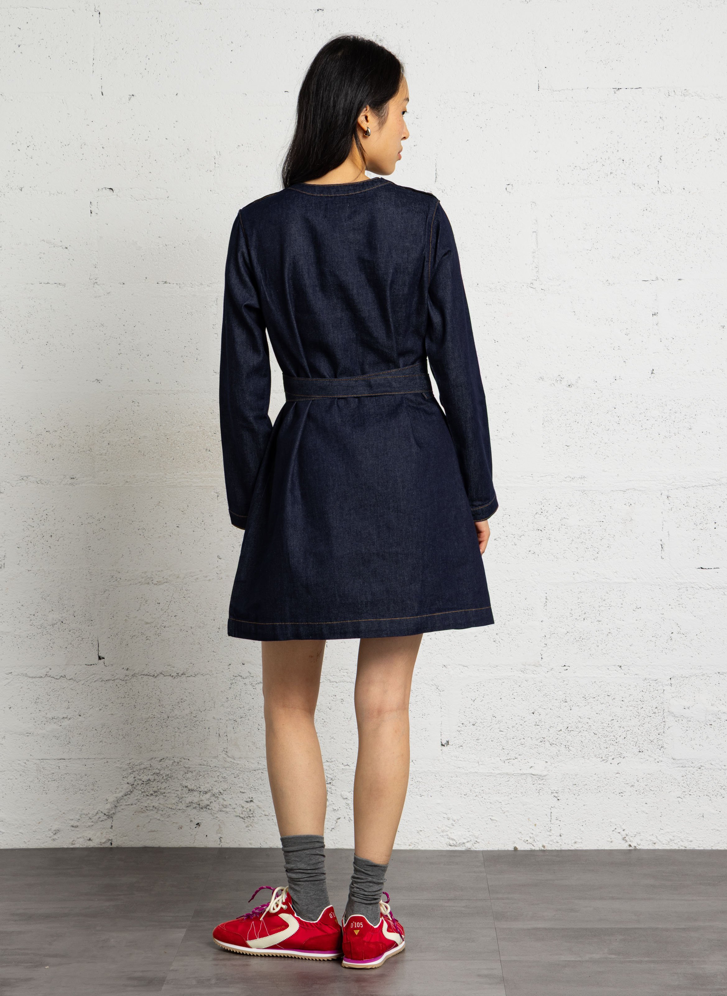 Korte jurk met ronde hals van gemengde katoendenim LA PETITE ETOILE Blauw