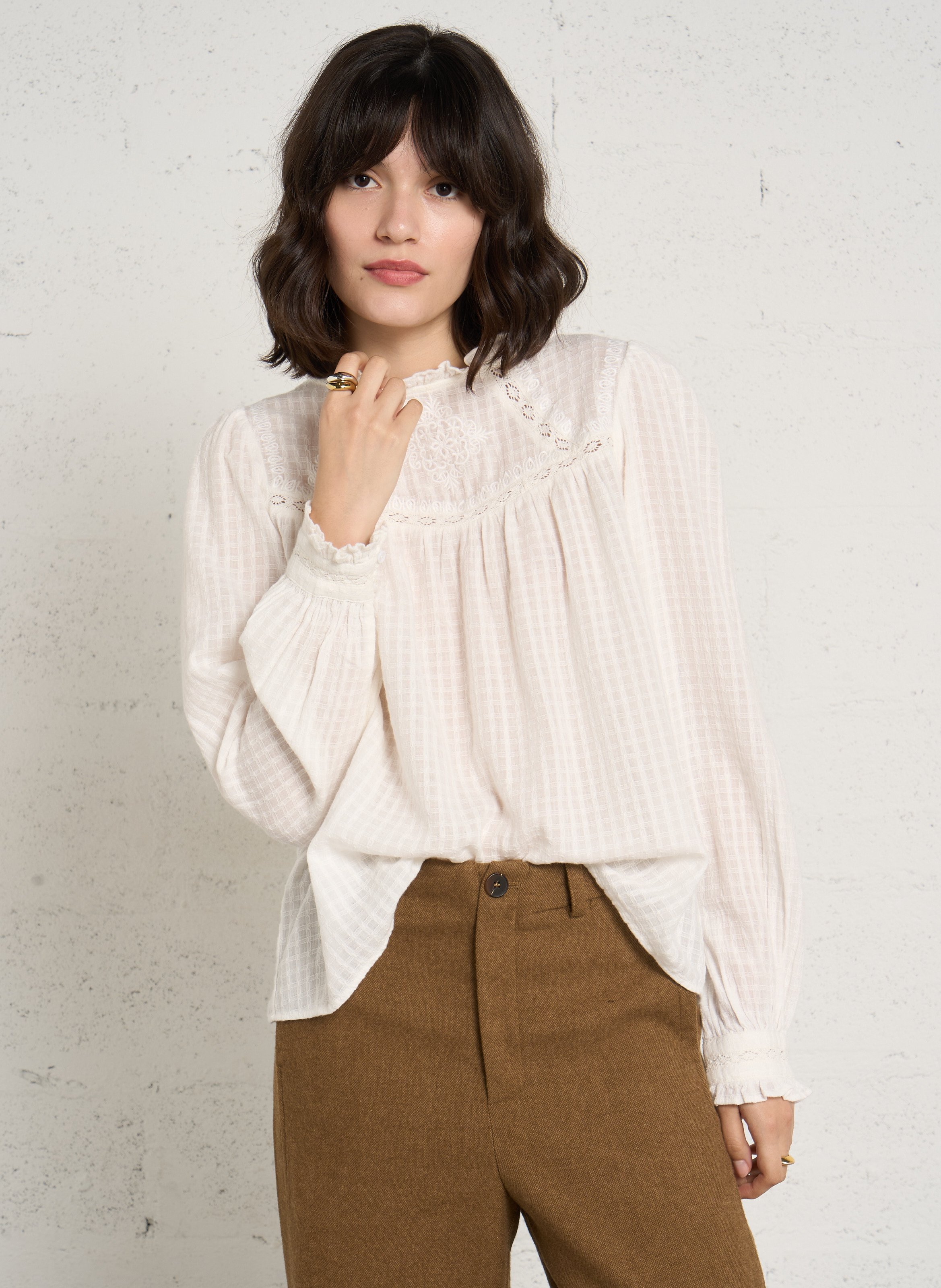 Top manches longues droit en coton LA PETITE ETOILE Beige