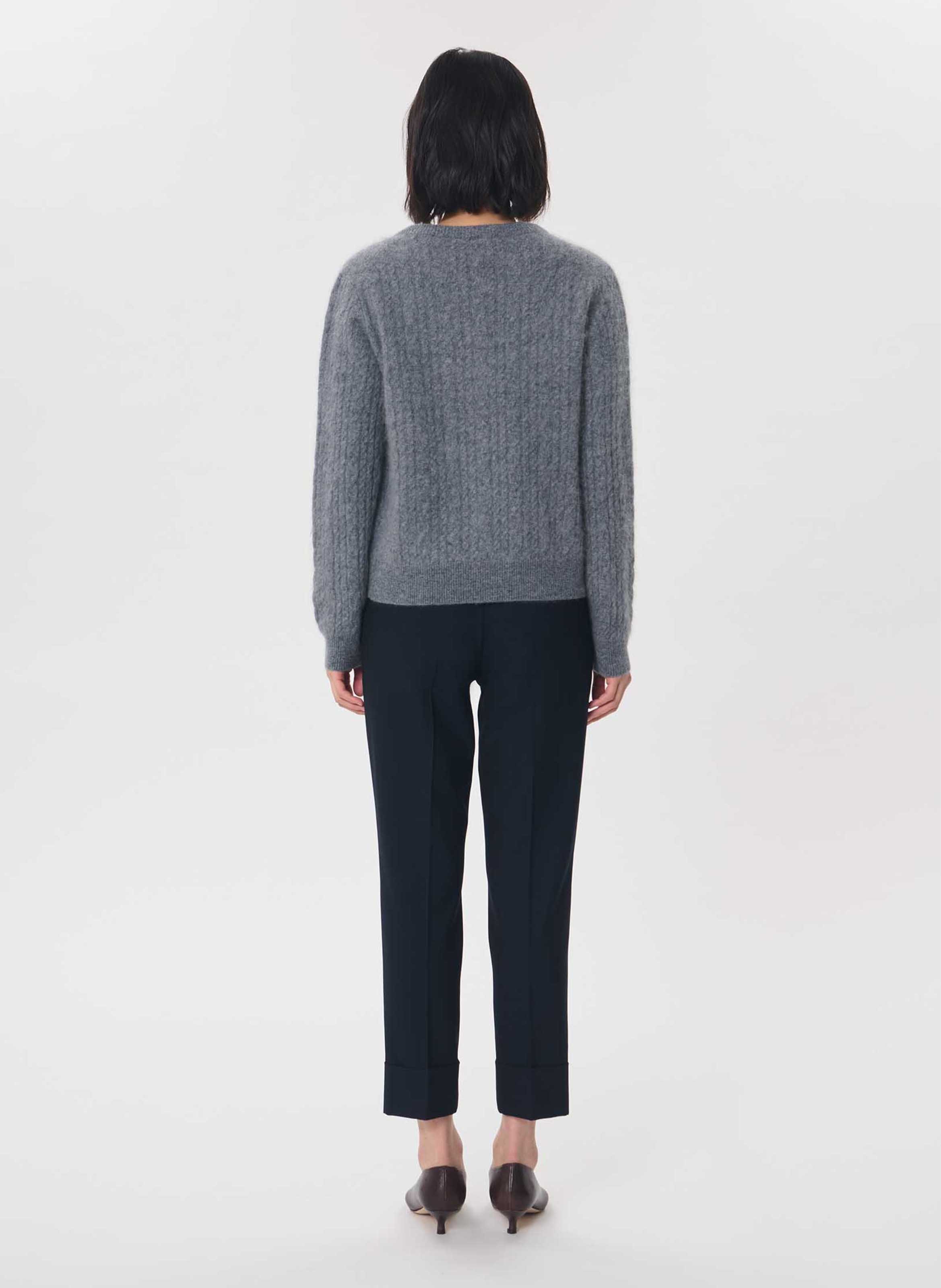 Plain straight-fit crew-neck wool cardigan TARA JARMON Grey