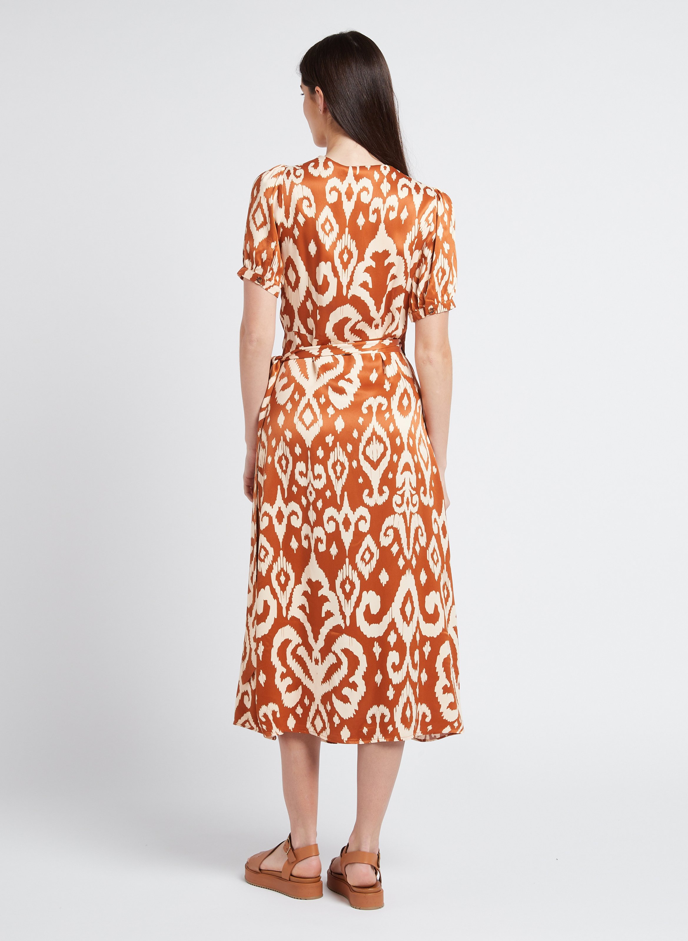 Lange wikkeljurk met print LA PETITE ETOILE Bruin