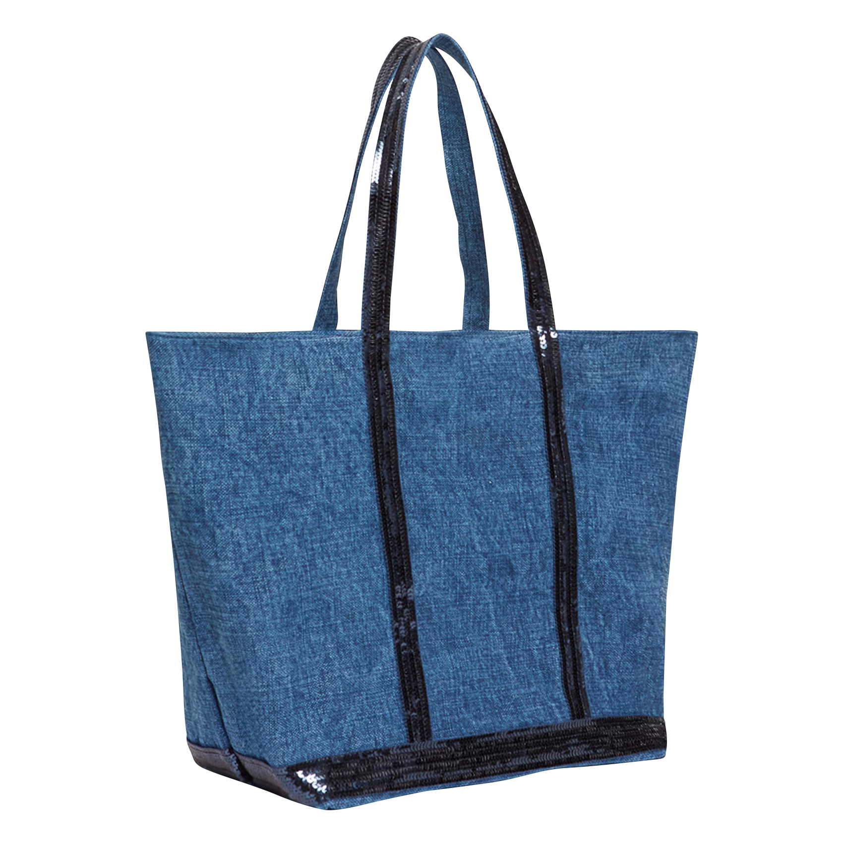 Linnen shopper met borduursel en lovertjes Blauw