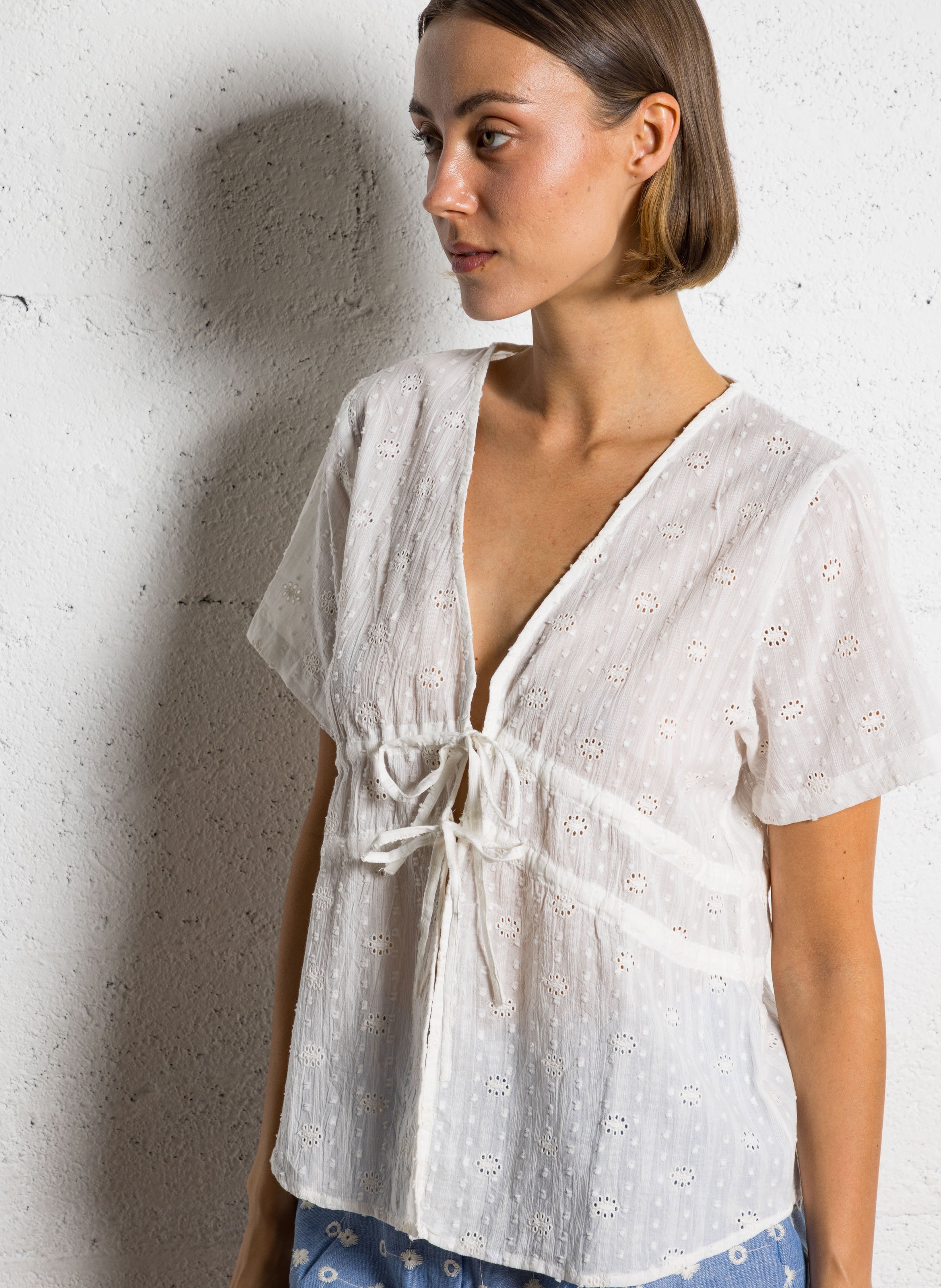 Oversized embroidered cotton top  LA PETITE ETOILE Beige