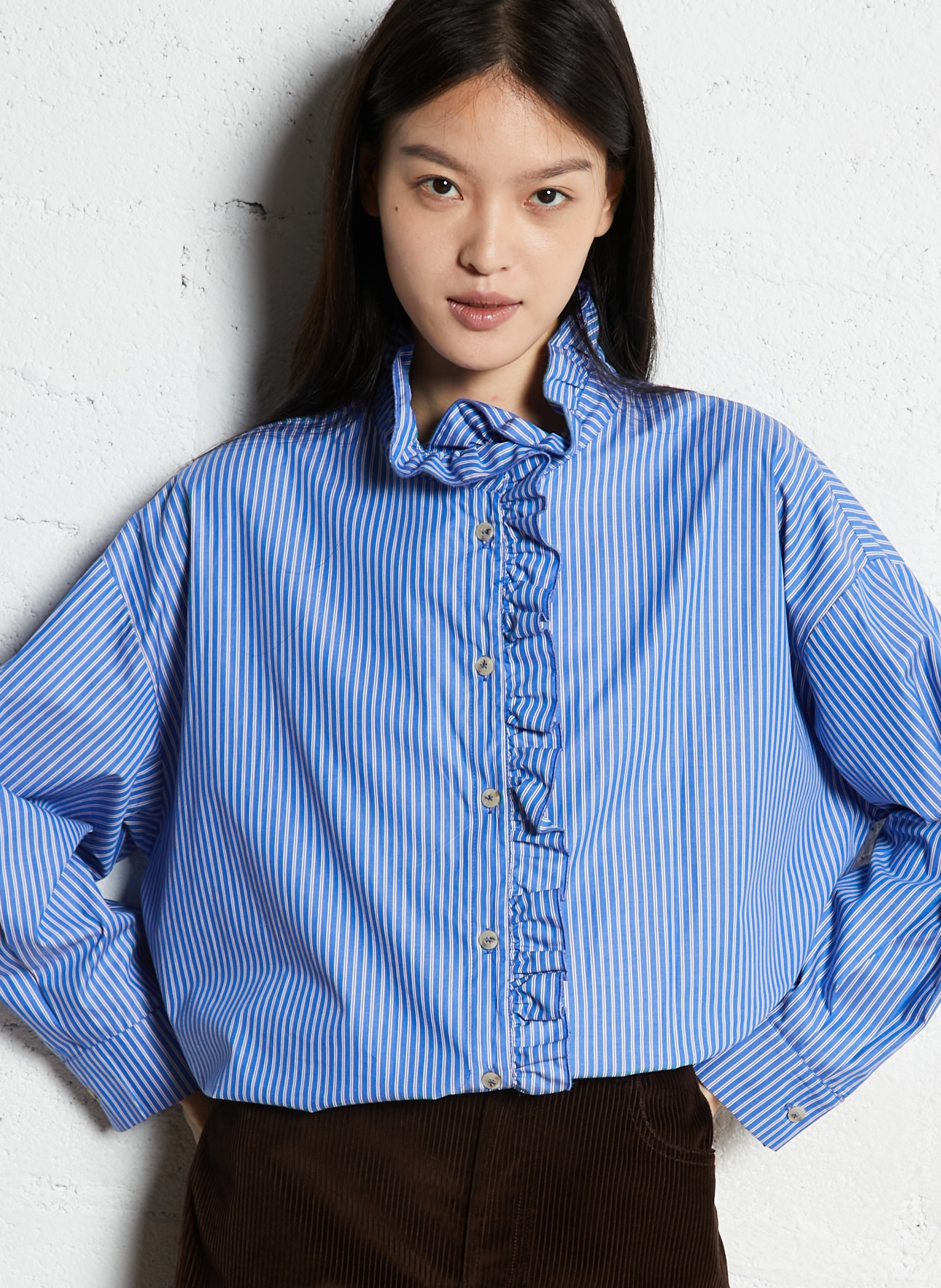 Oversized, gestreepte katoenen blouse SUZIE WINKLE Blauw