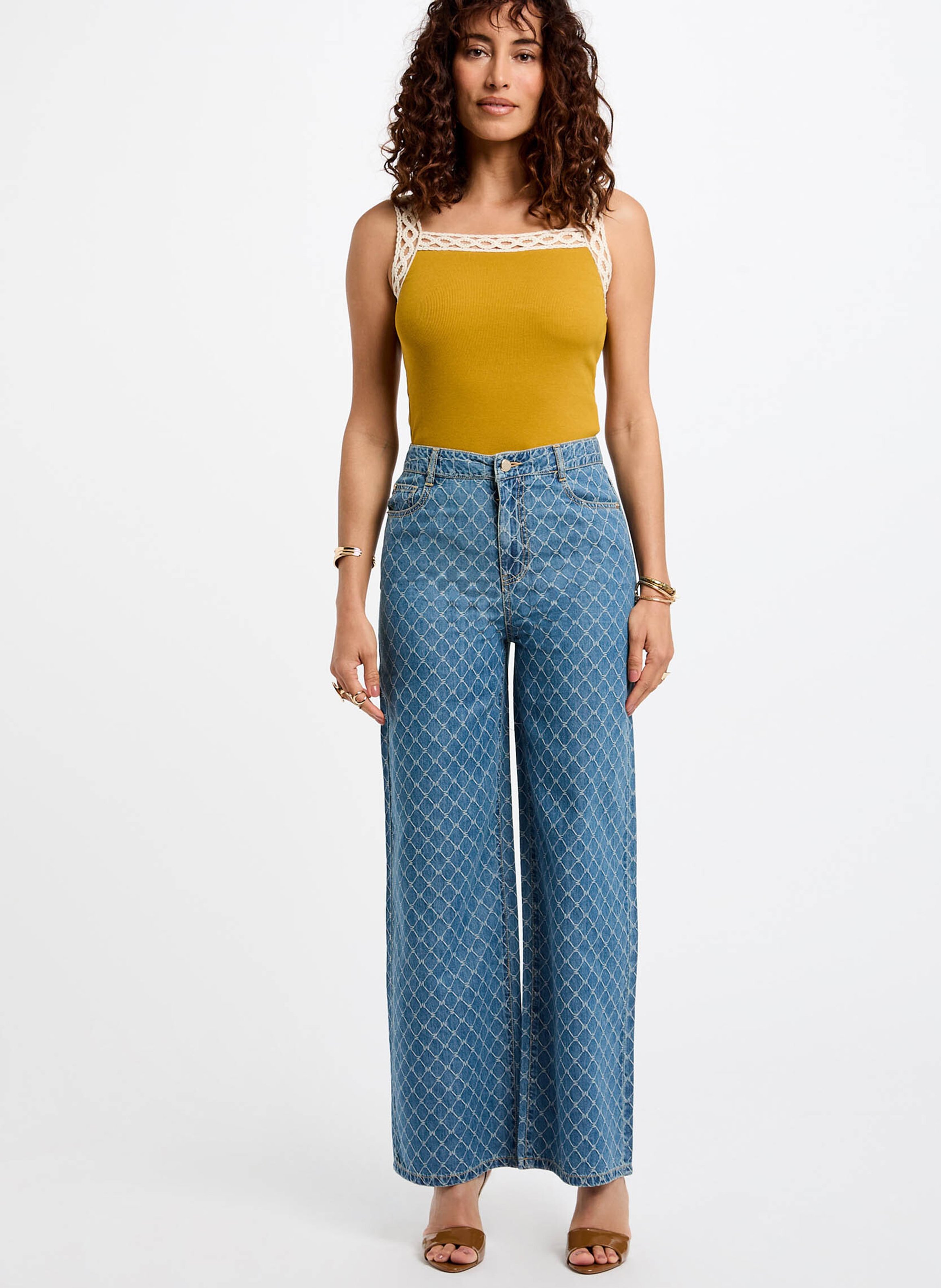 High-waisted wide-leg printed jeans MORGAN Blue