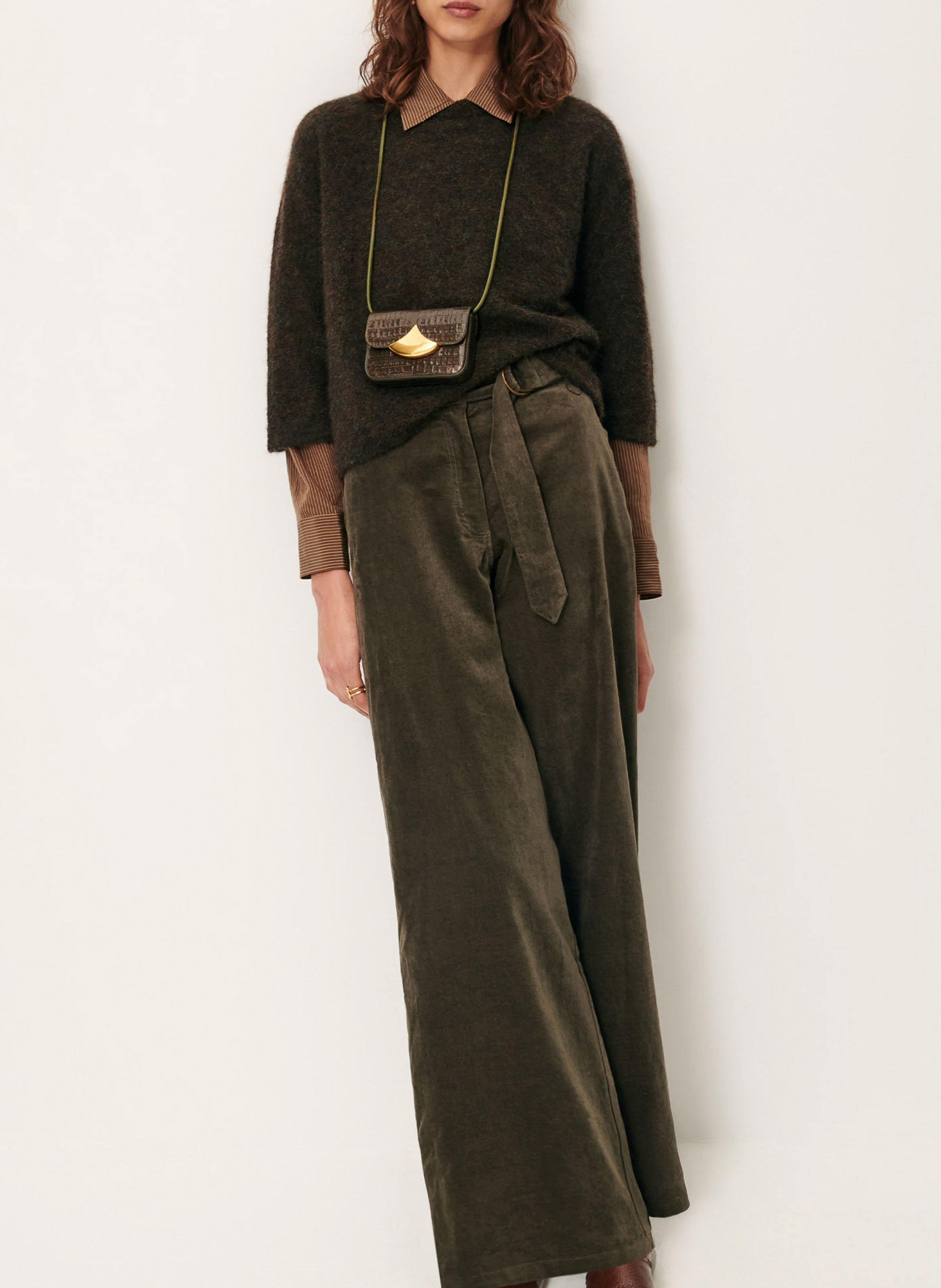 Pull oversize col rond en laine mélangée SESSUN Marron