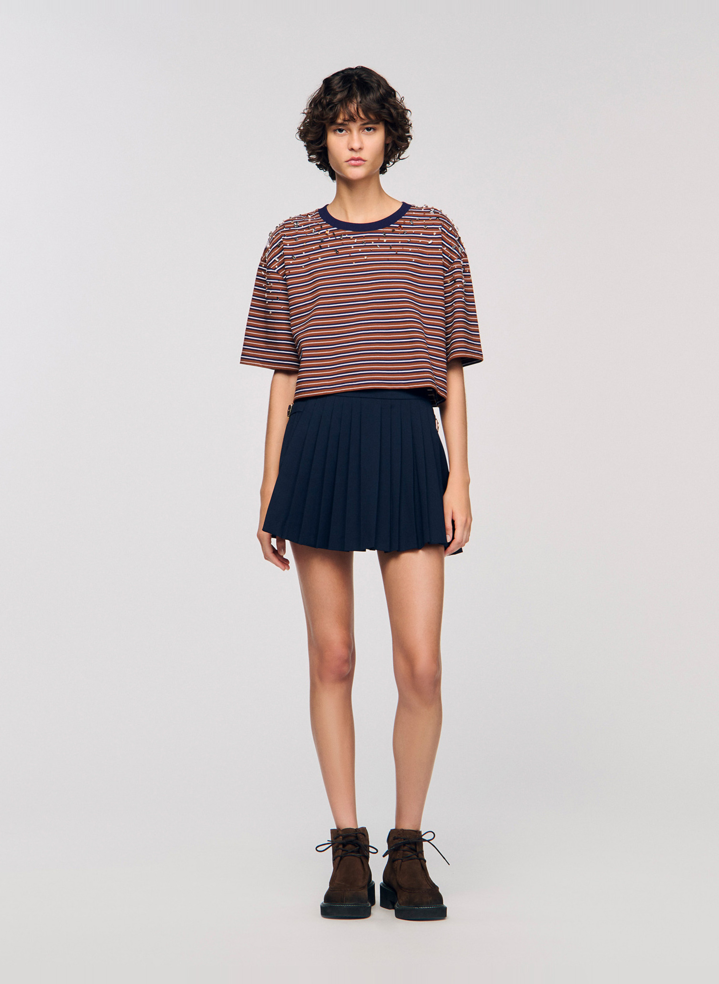 Tee-shirt ample col rond en coton SANDRO Marron