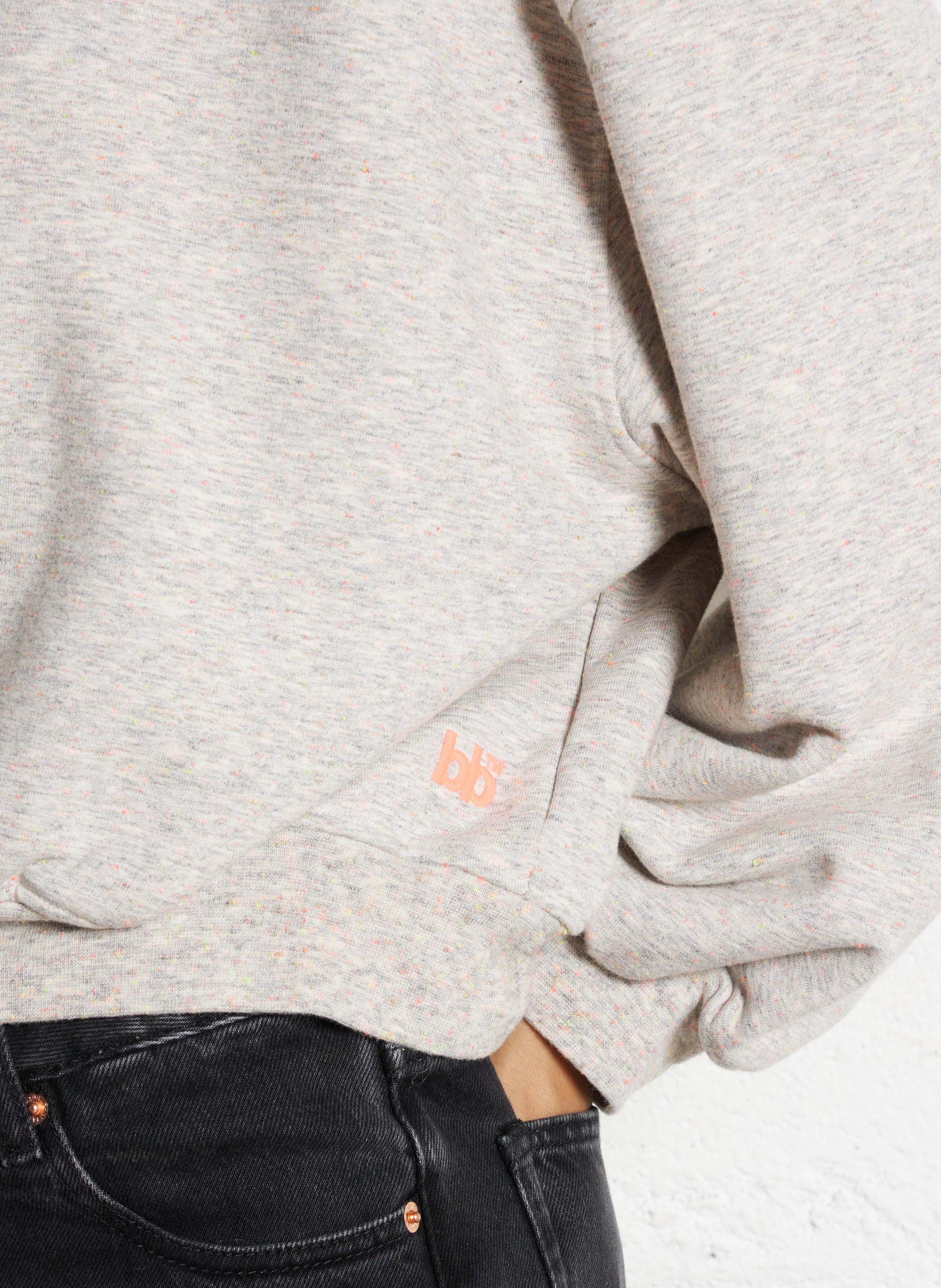 Sweat ample court en jersey de coton moucheté BELLEROSE Gris