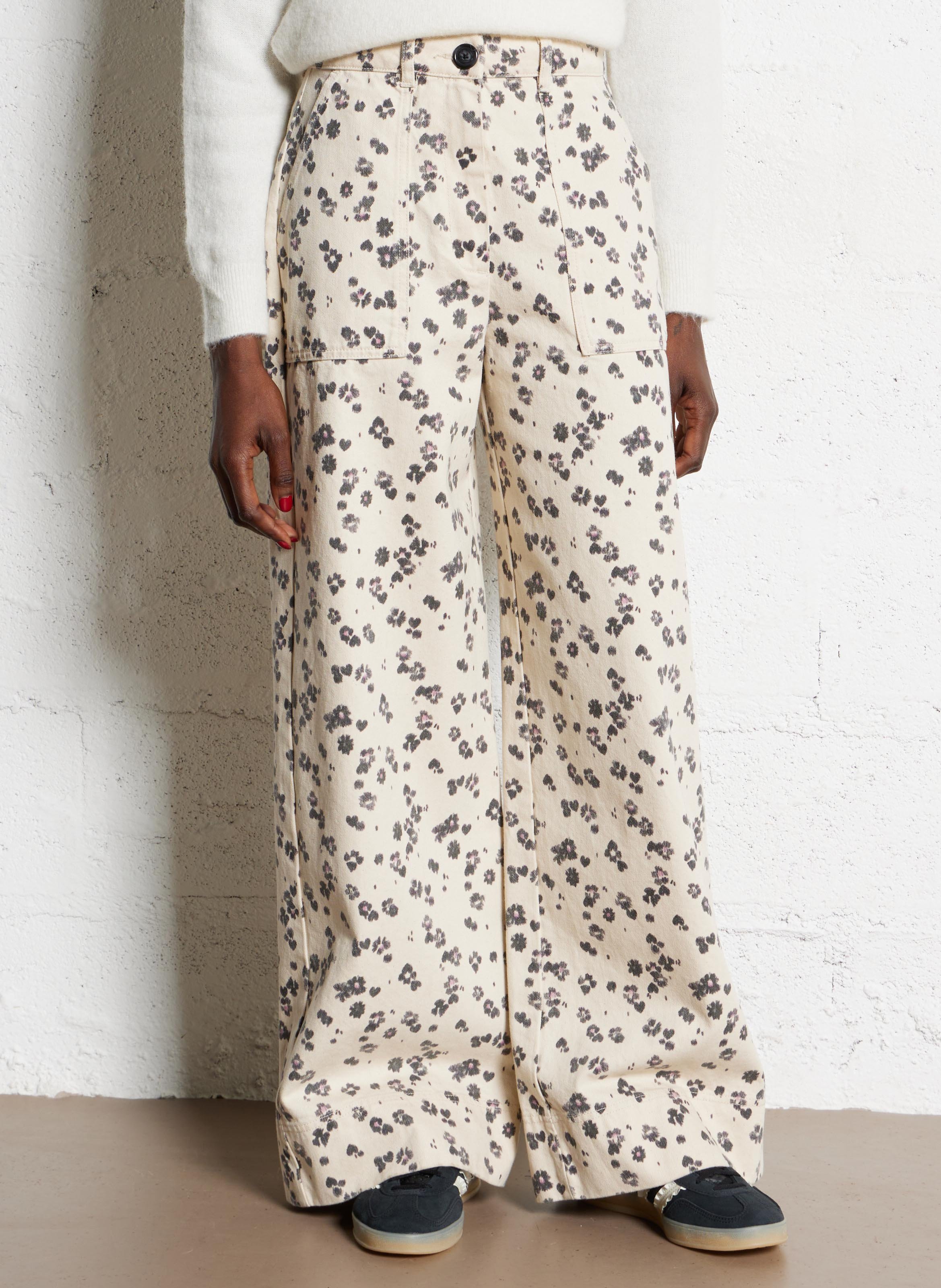 Jean taille haute à motifs DES PETITS HAUTS Blanc