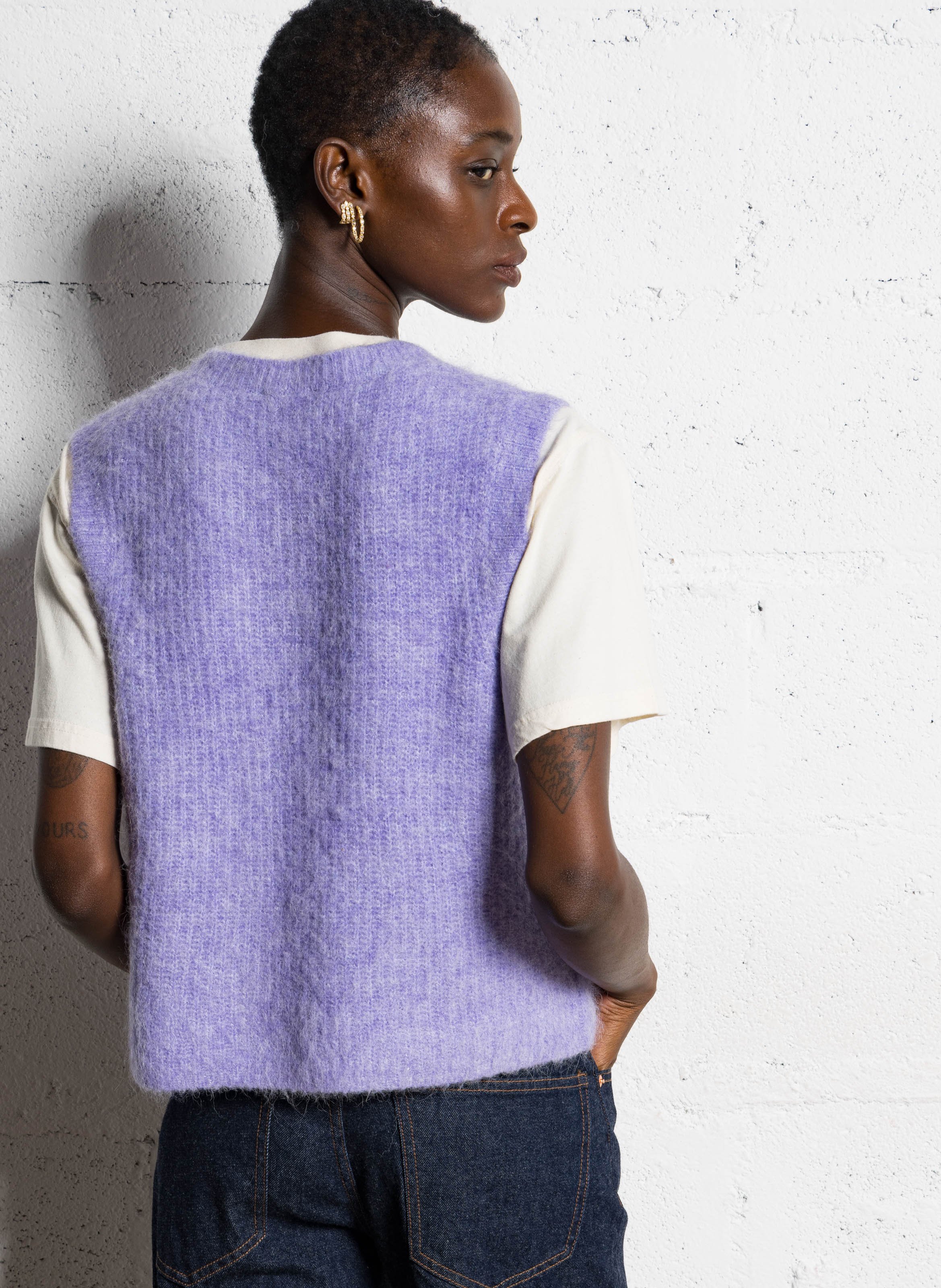 Sleeveless fluffy knit buttoned cardigan AMERICAN VINTAGE Purple