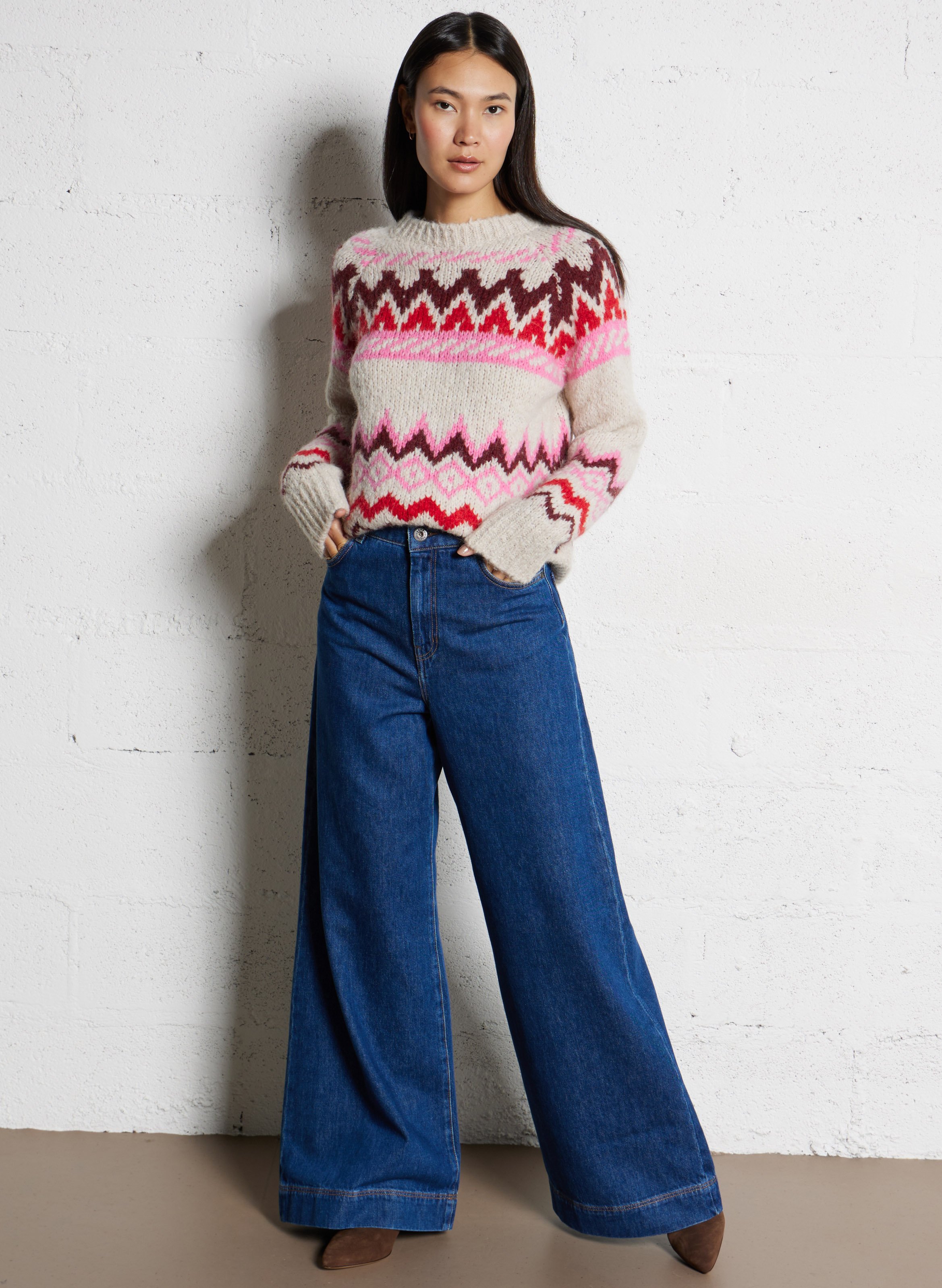 Pull droit col rond en jacquard HARTFORD Multicolore