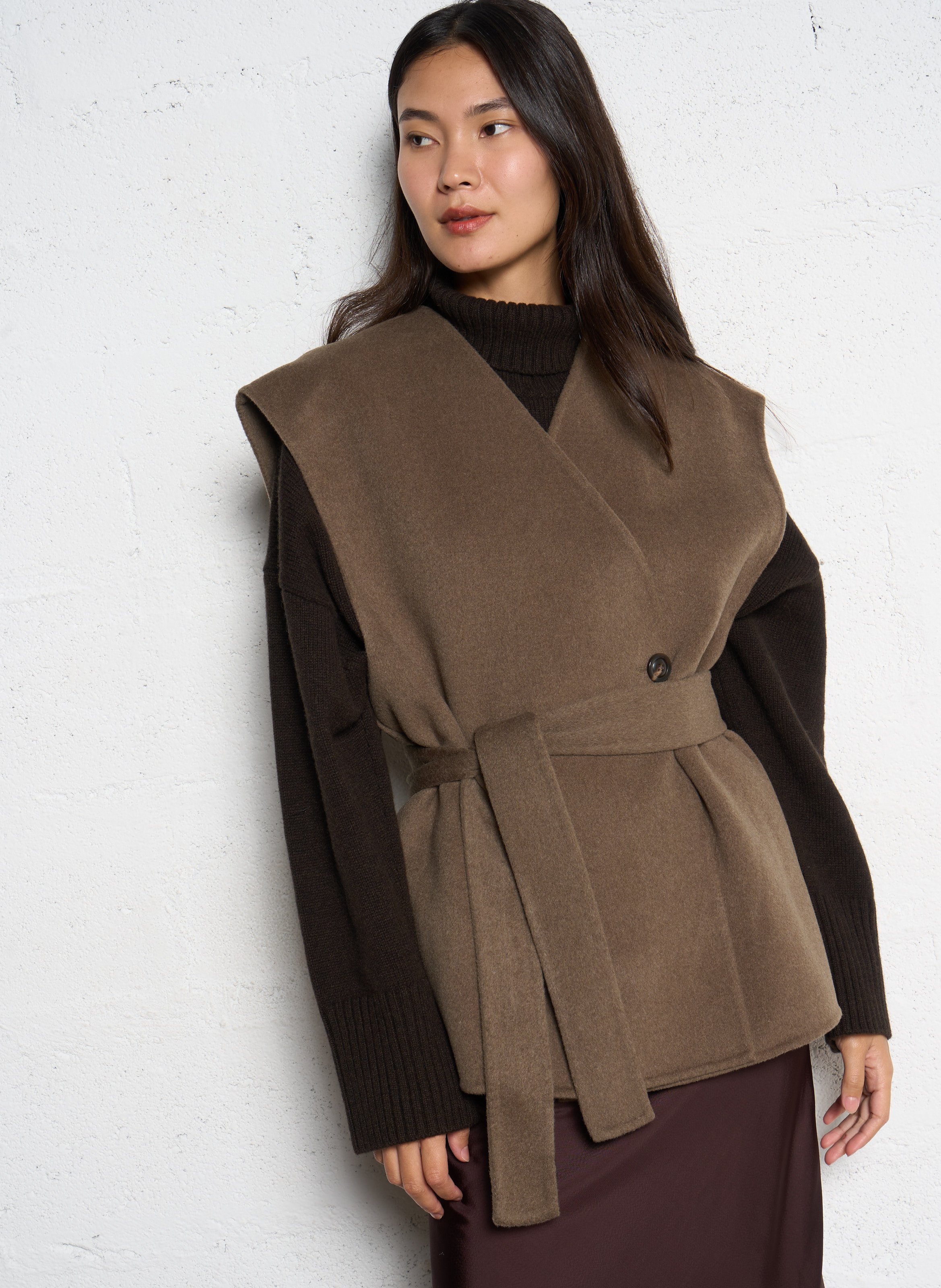 Oversized V-neck wool blend jacket SOEUR Beige