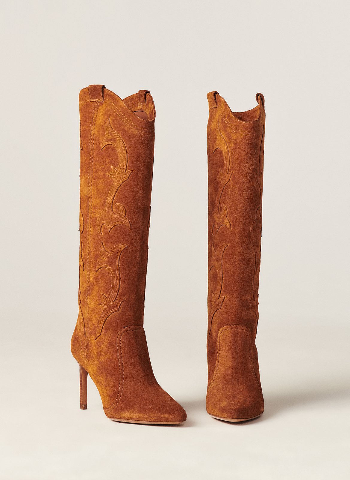 Bottes à talon en cuir velours BA&SH Marron