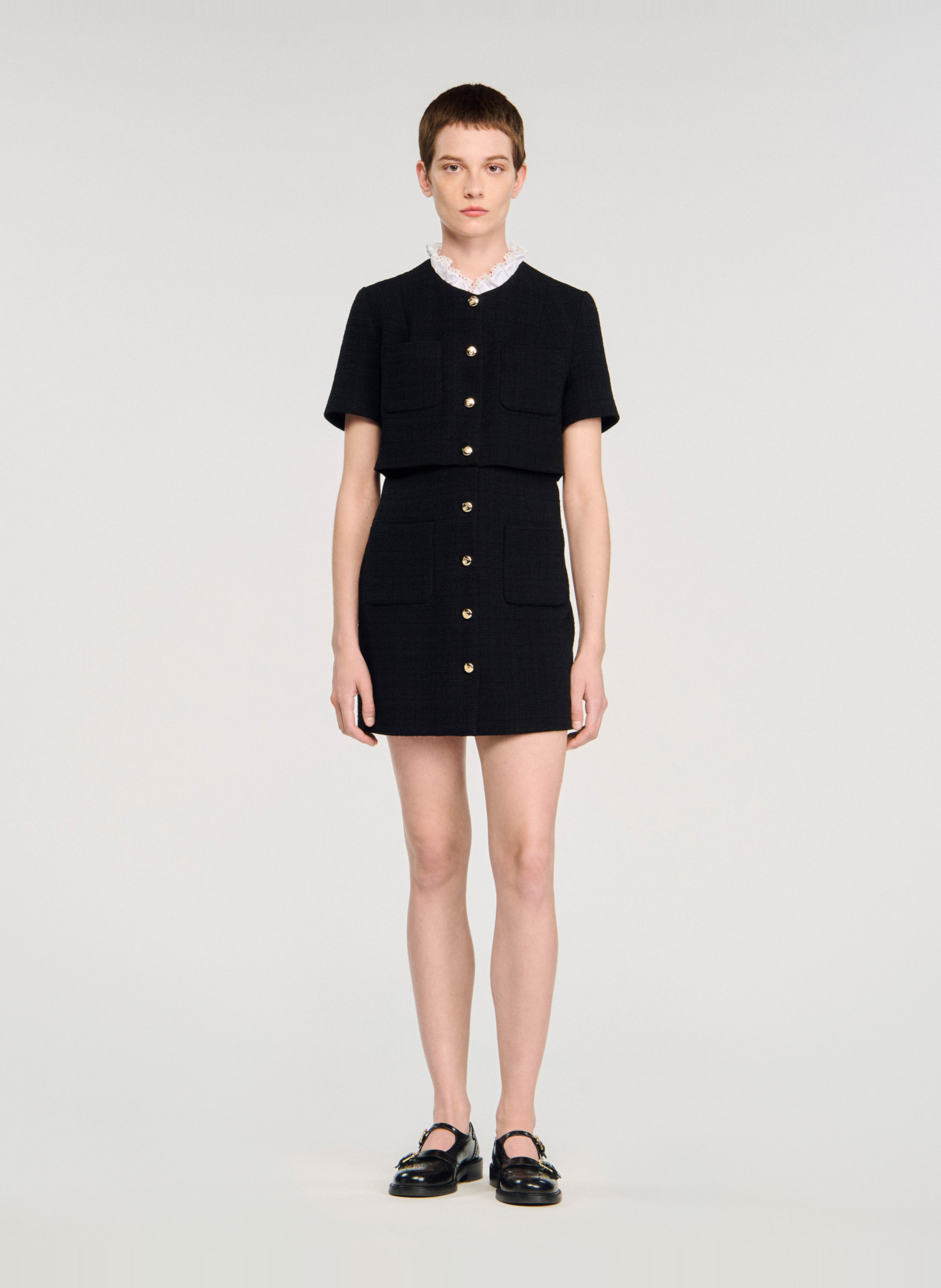 Robe courte col rond en coton mélangé SANDRO Noir