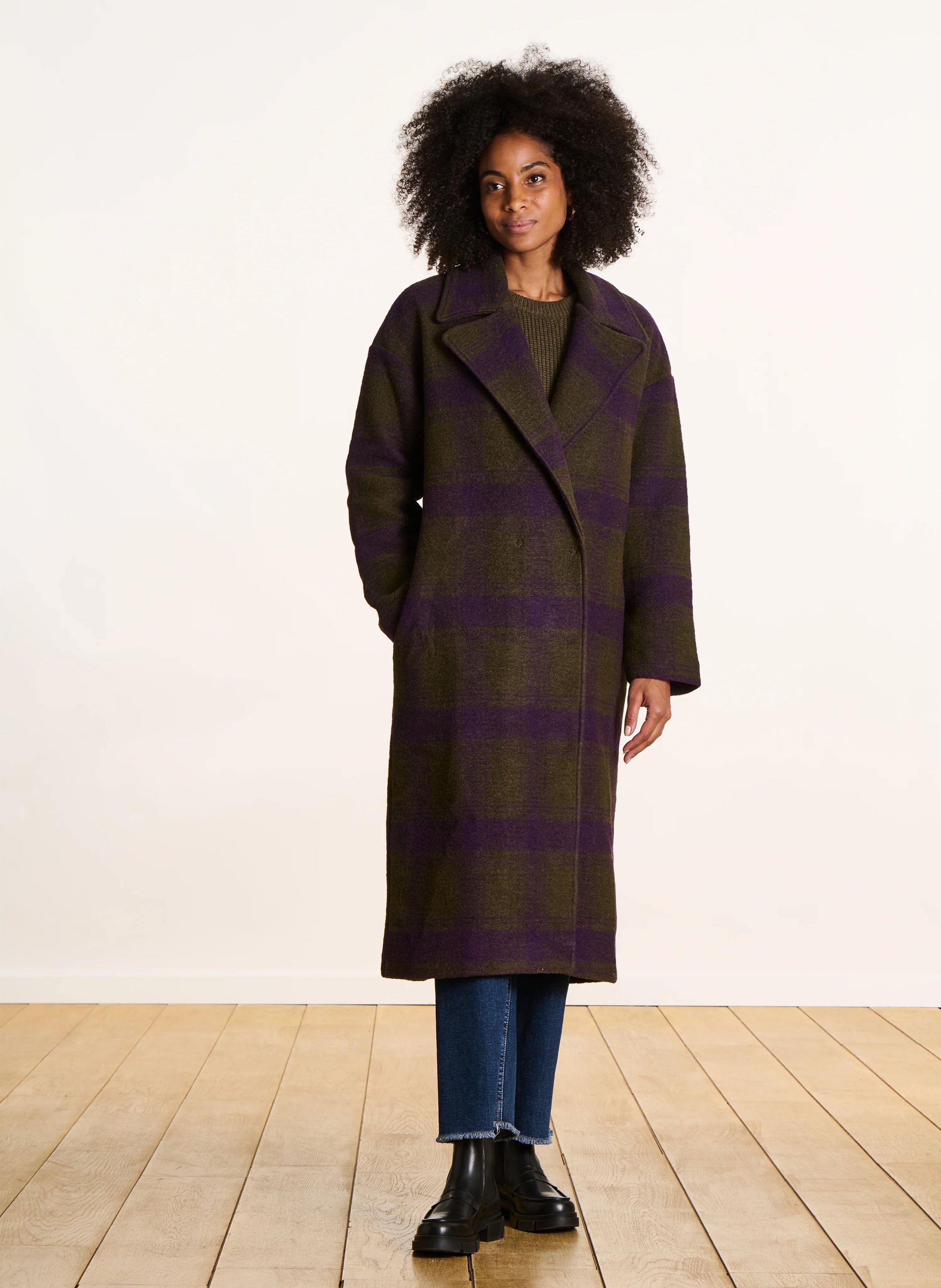 Checked jacquard knit coat with tailored collar LA FEE MARABOUTEE Multicolored