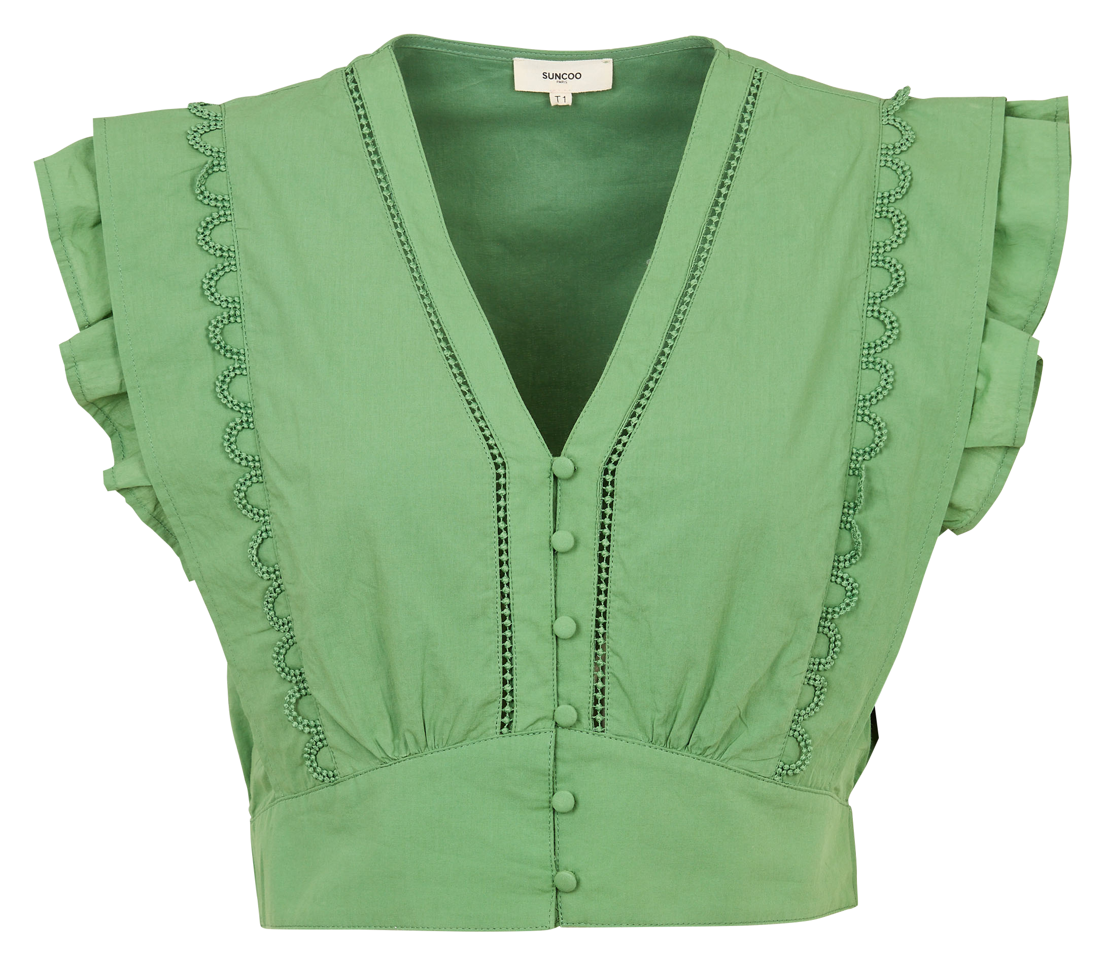 Baumwoll-Top mit V-Ausschnitt SUNCOO Grun