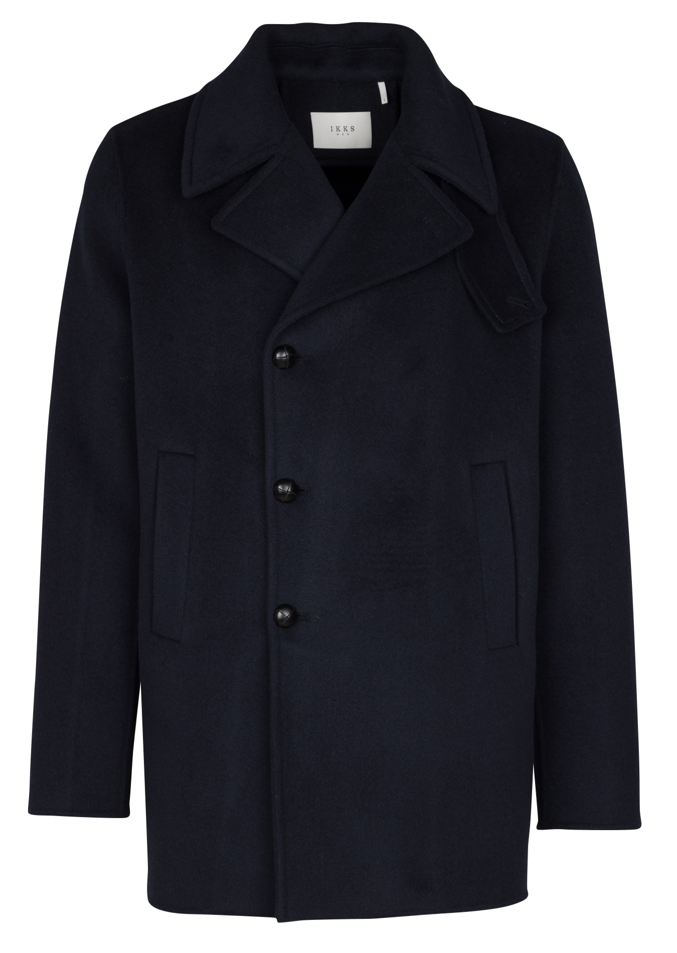 Einfarbiger gerade geschnittener Wollmantel mit langen Ärmeln IKKS Blau