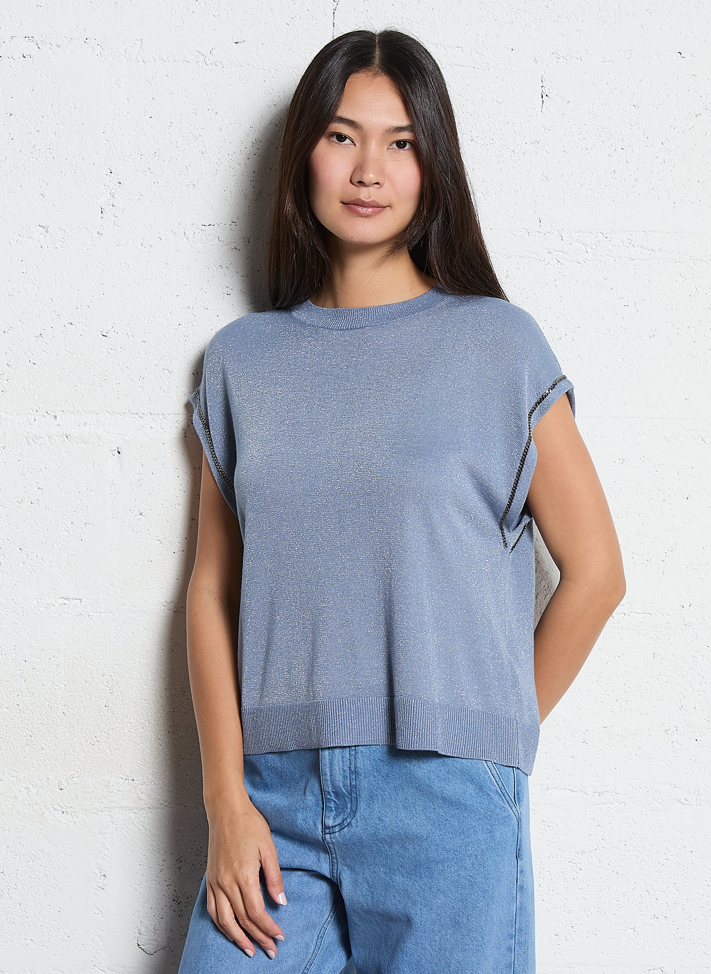 Ärmelloses gerade geschnittenes Top mit Pailletten IKKS