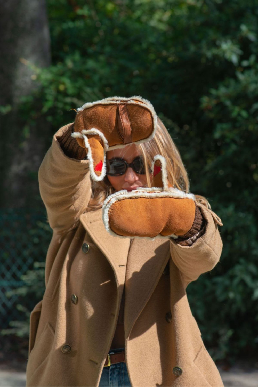 Erika double-face leather mittens AGNELLE Brown