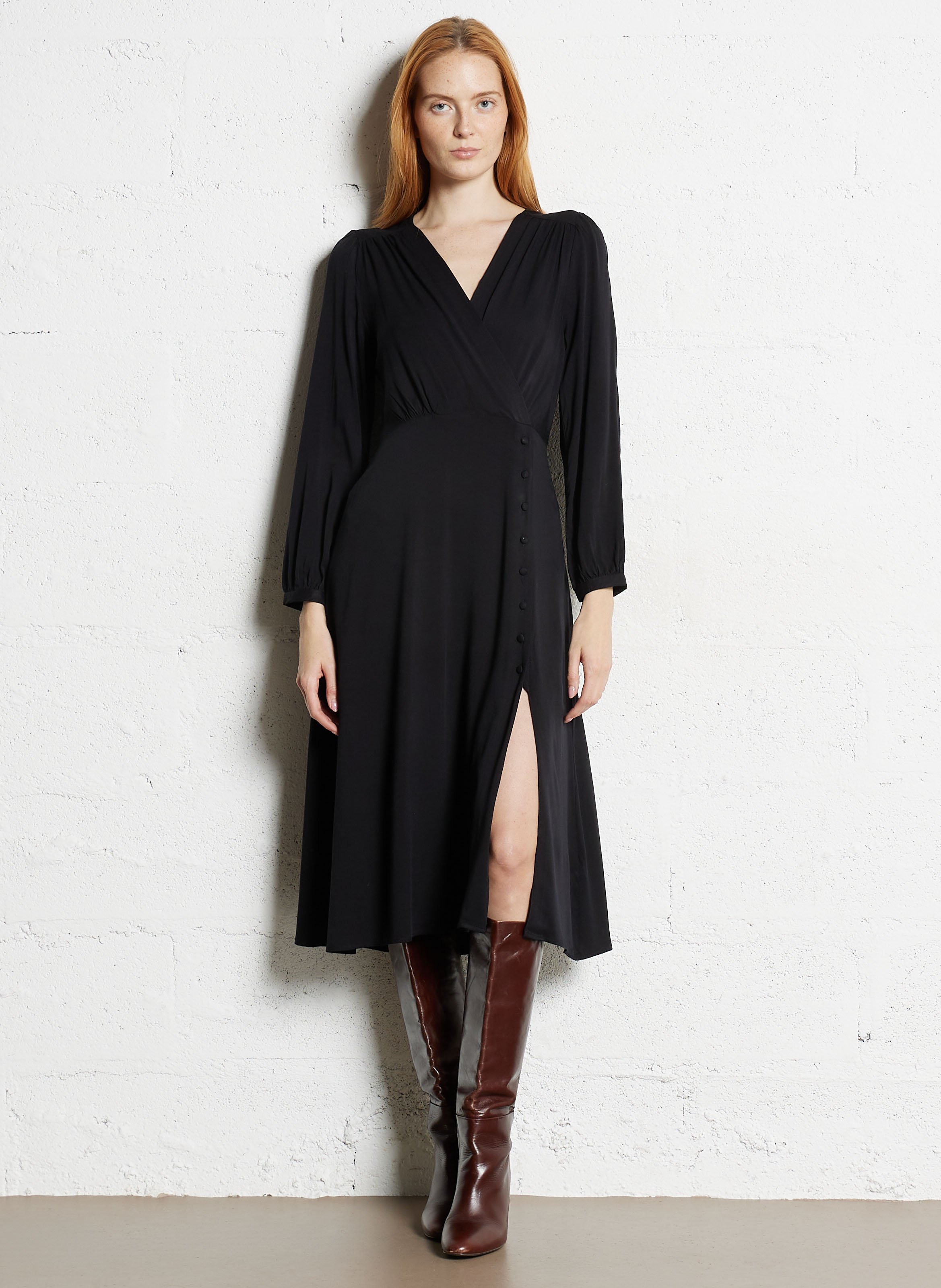 Midi wikkeljurk met uitlopende rok LA PETITE ETOILE Zwart