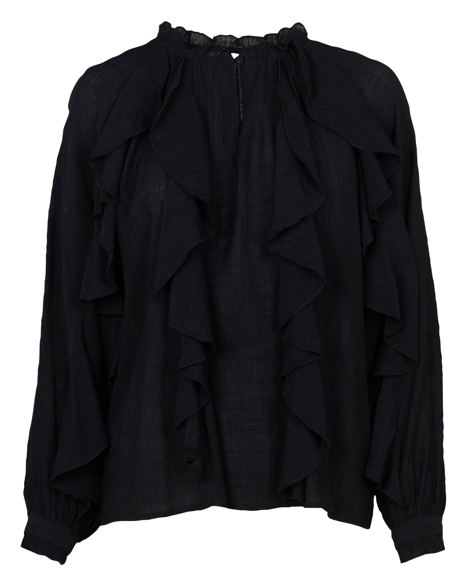 Blusa holgada con volantes cuello redondo LA PETITE ETOILE Negro