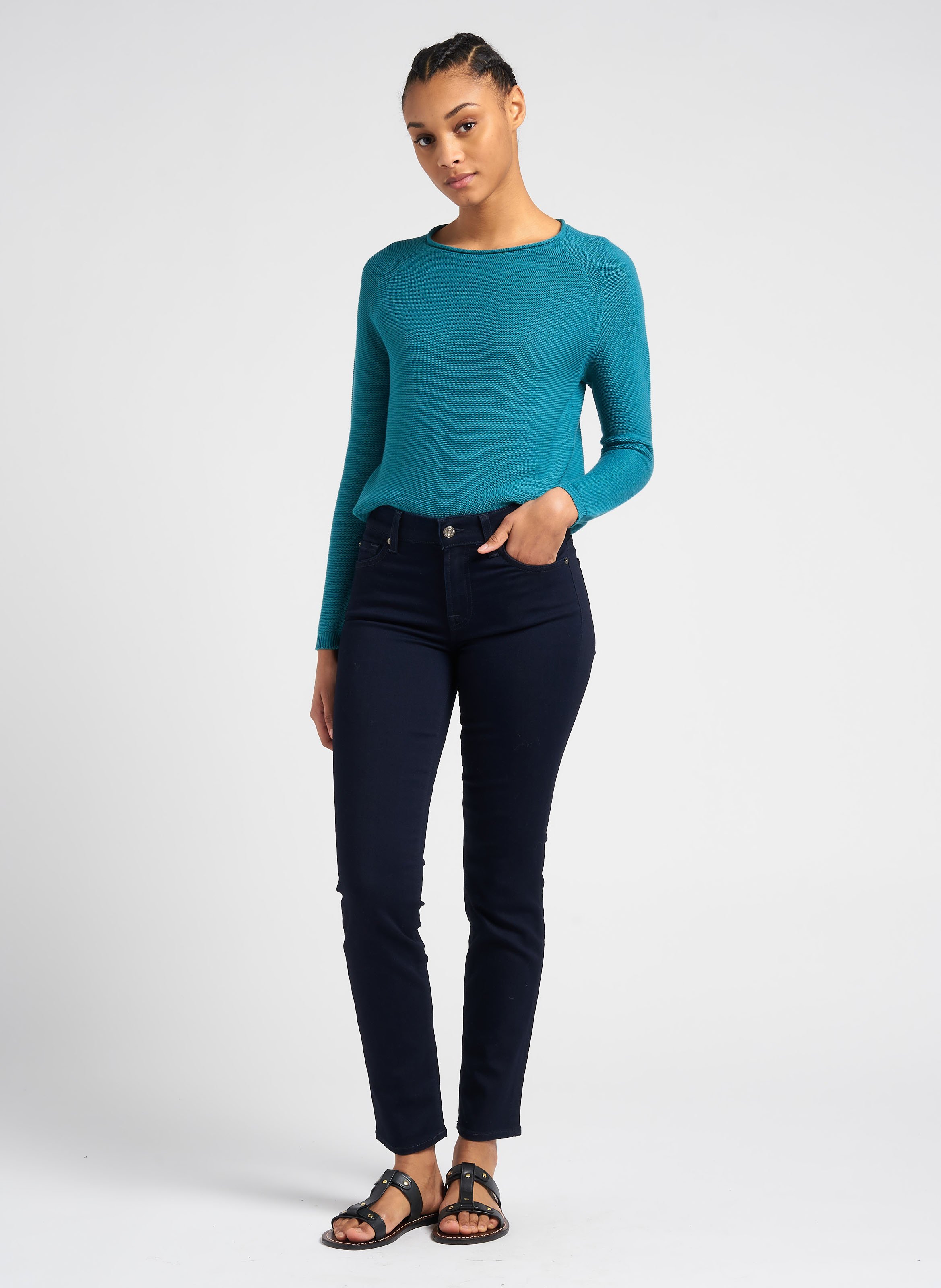 Jean slim taille mi-haute en coton mélangé  7 FOR ALL MANKIND Bleu