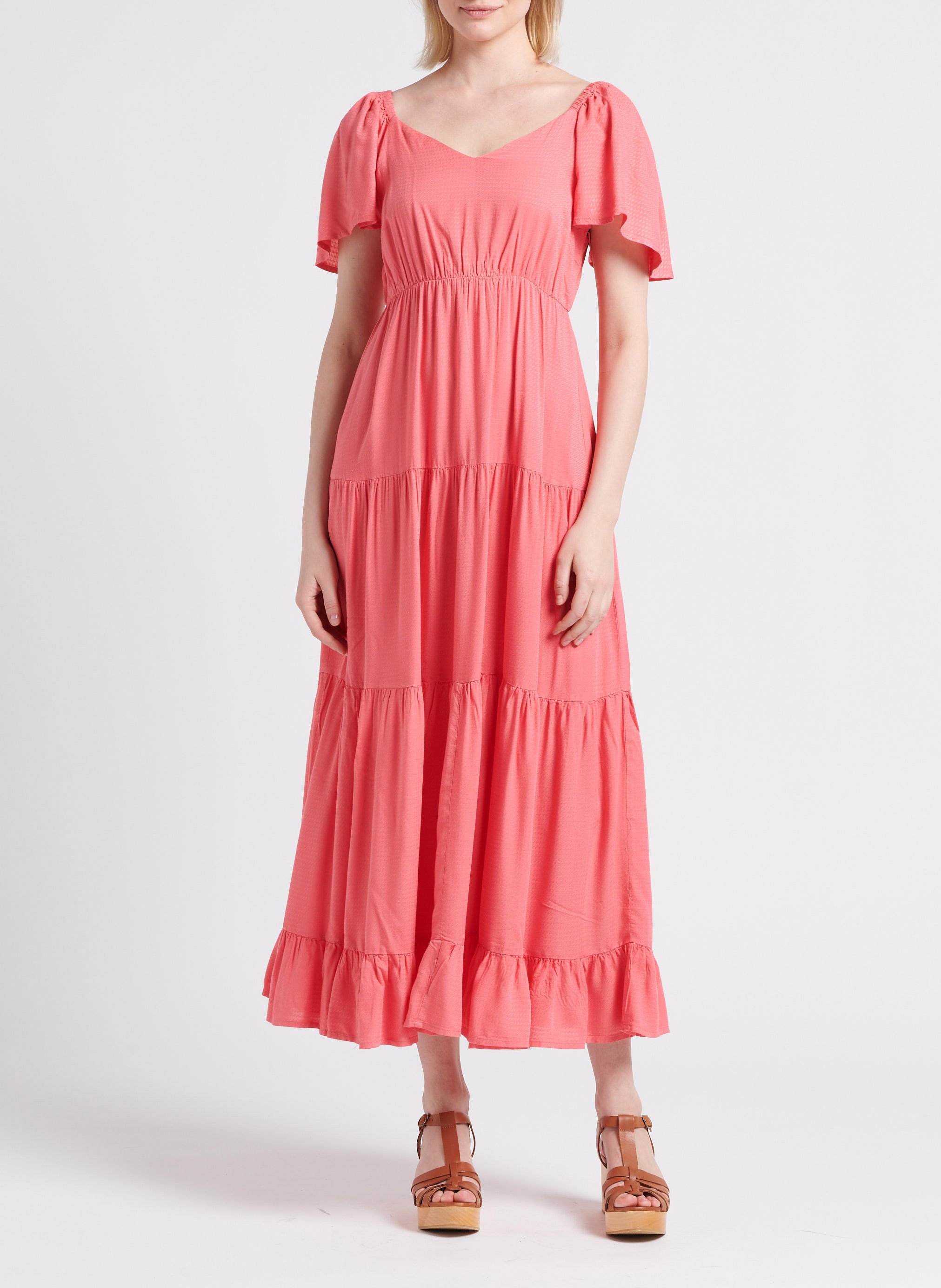 Lange jurk met V-hals YAS Roze