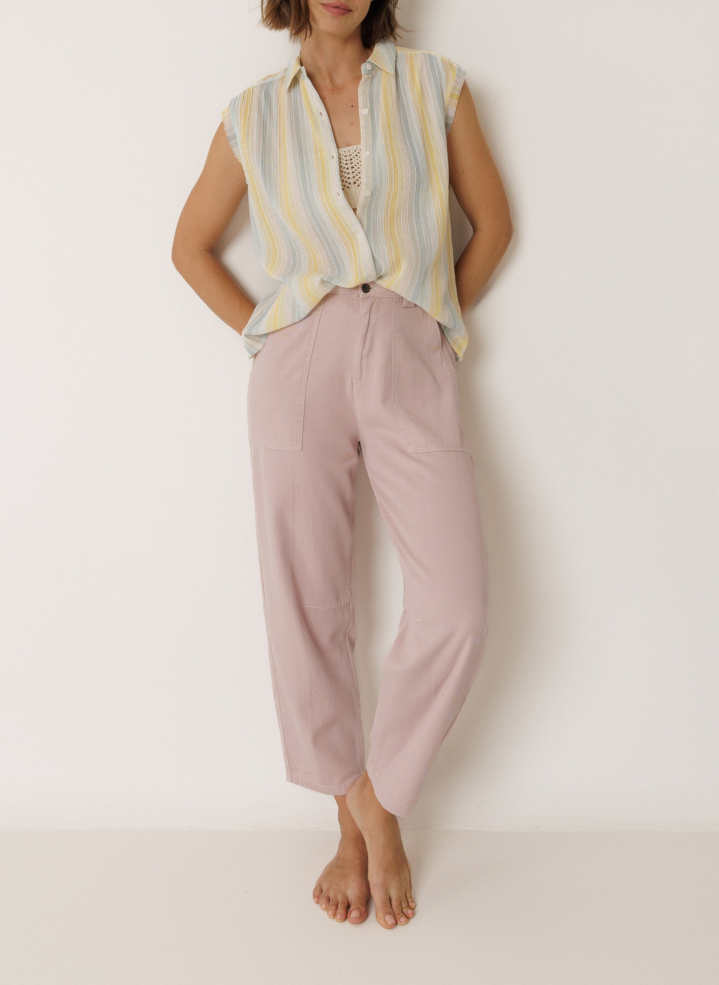 Chemisier sans manches rayé Multicolore