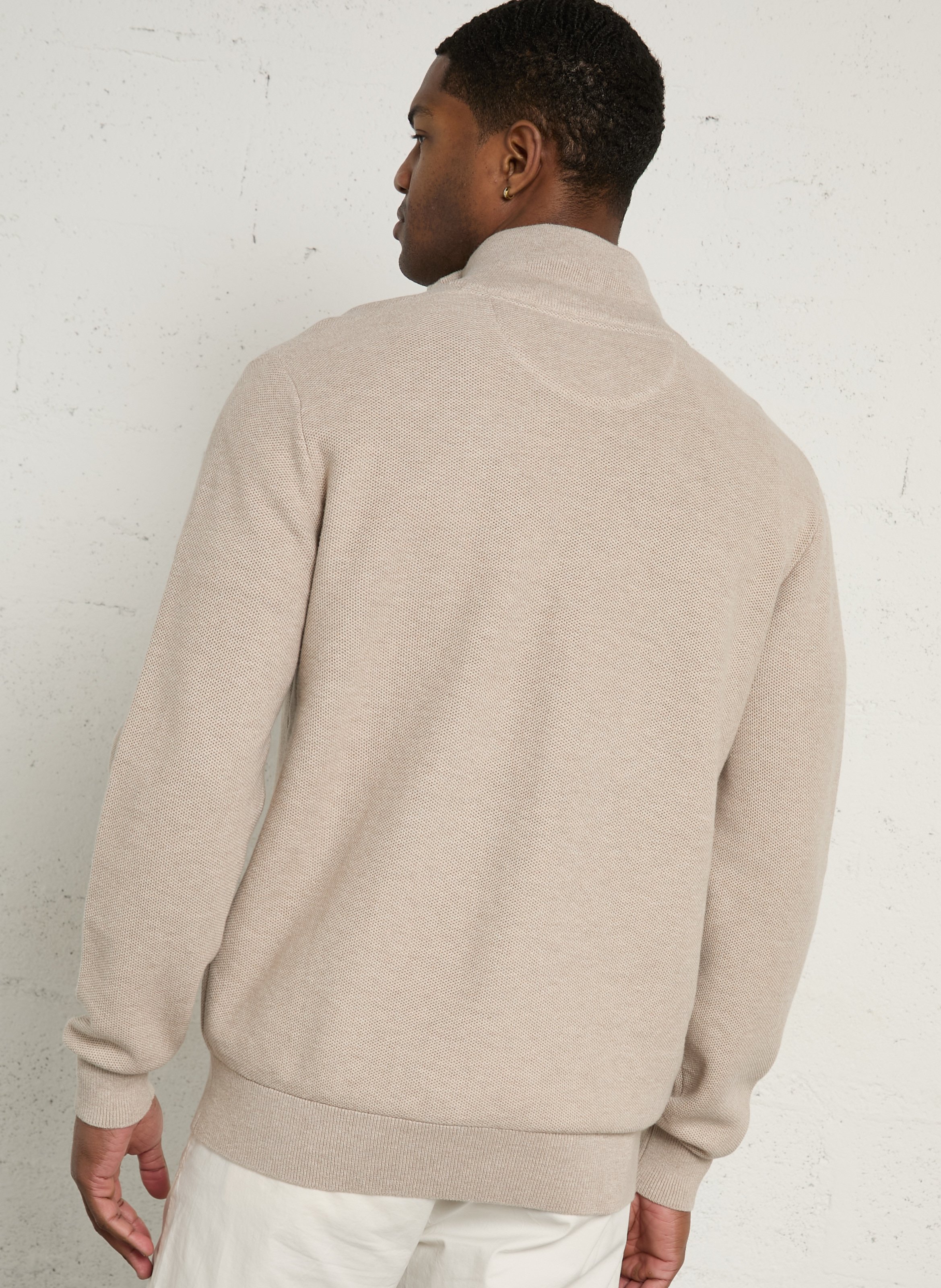 Pull droit col camionneur brodé en coton EDEN PARK Beige