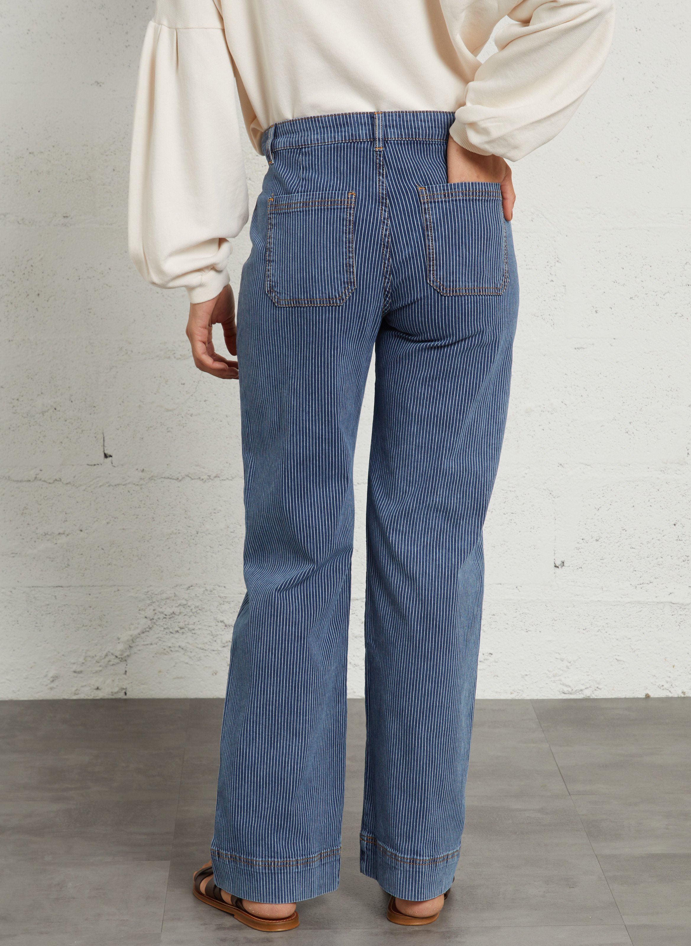 Gerade geschnittene Streifendetail-Denimhose EMILE ET IDA Blau