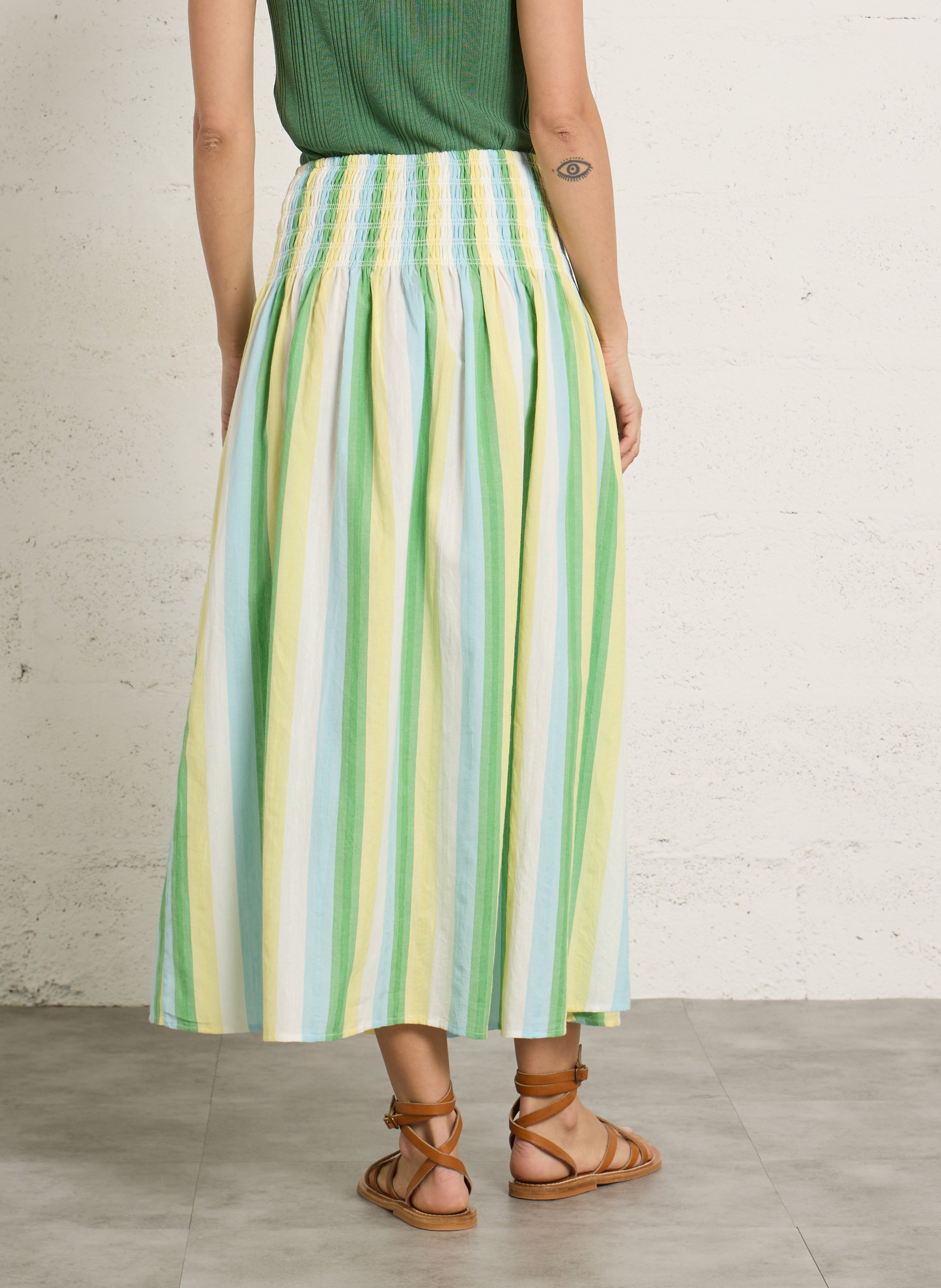 Lange uitlopende rok met strepen PETITE MENDIGOTE Groen