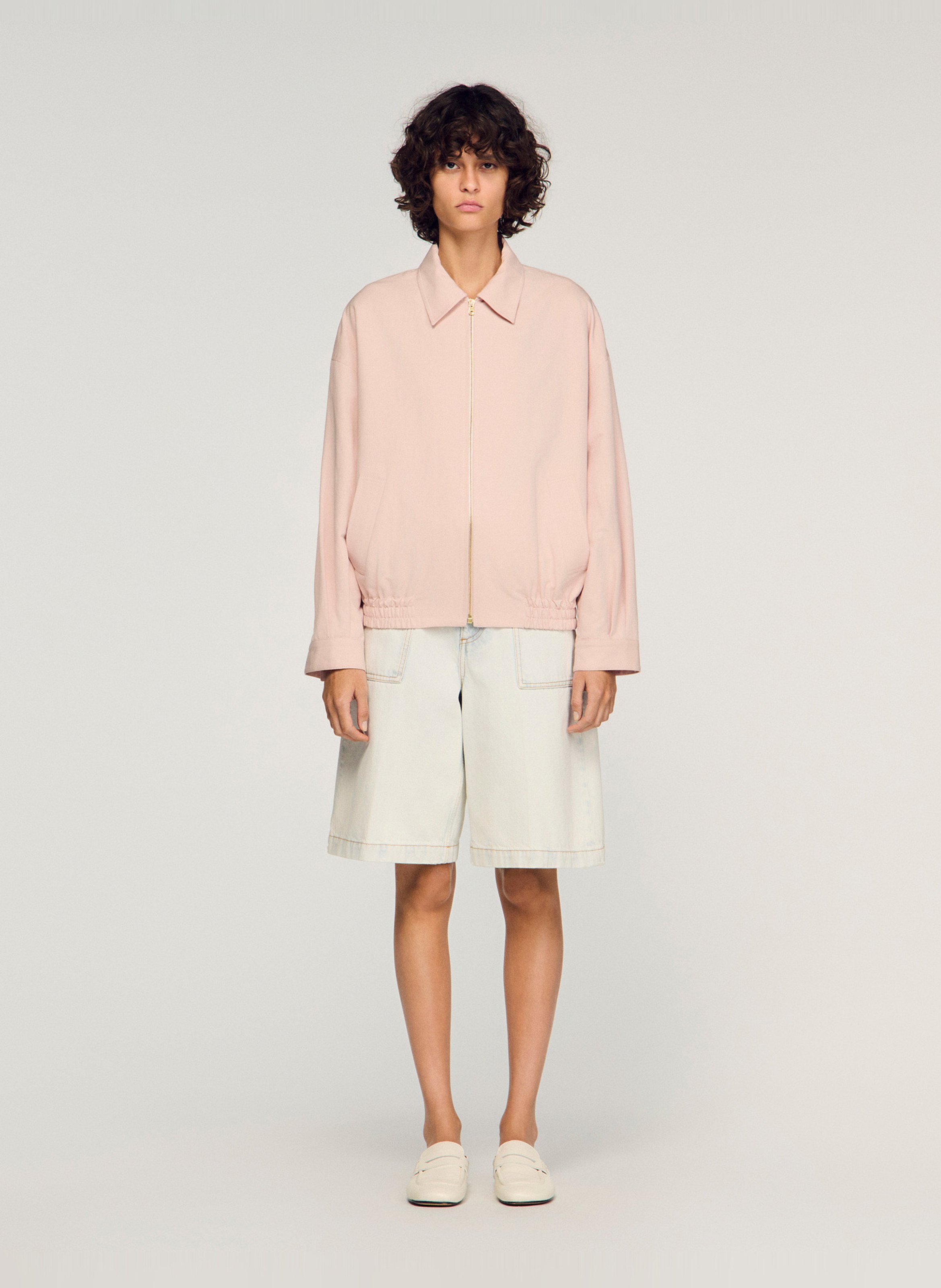 Loose-fitting plain zip-up jacket SANDRO Pink