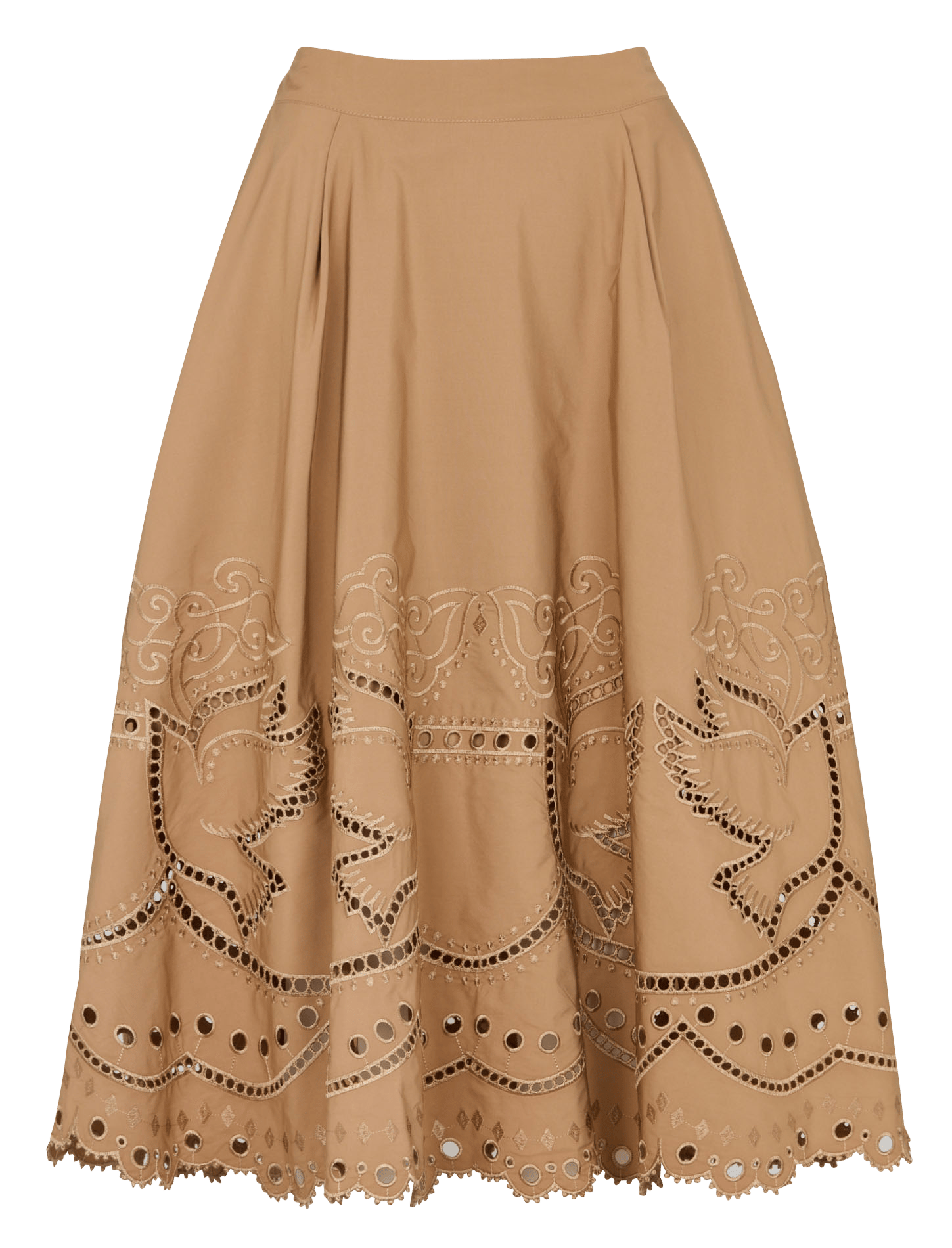 Midi skirt with openwork embroidery BERENICE Brown