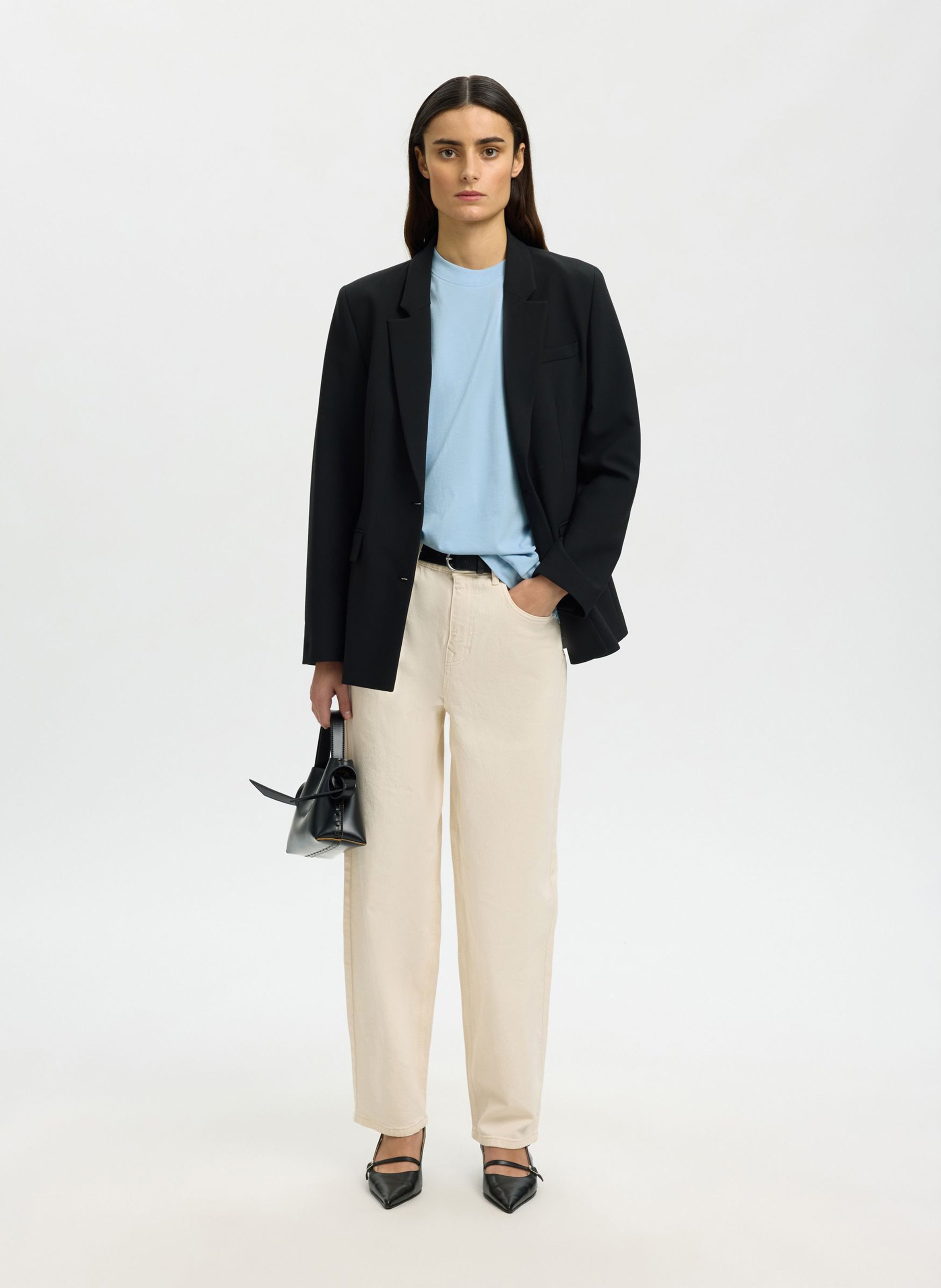 Oversized round neck organic cotton t-shirt SELECTED Blue