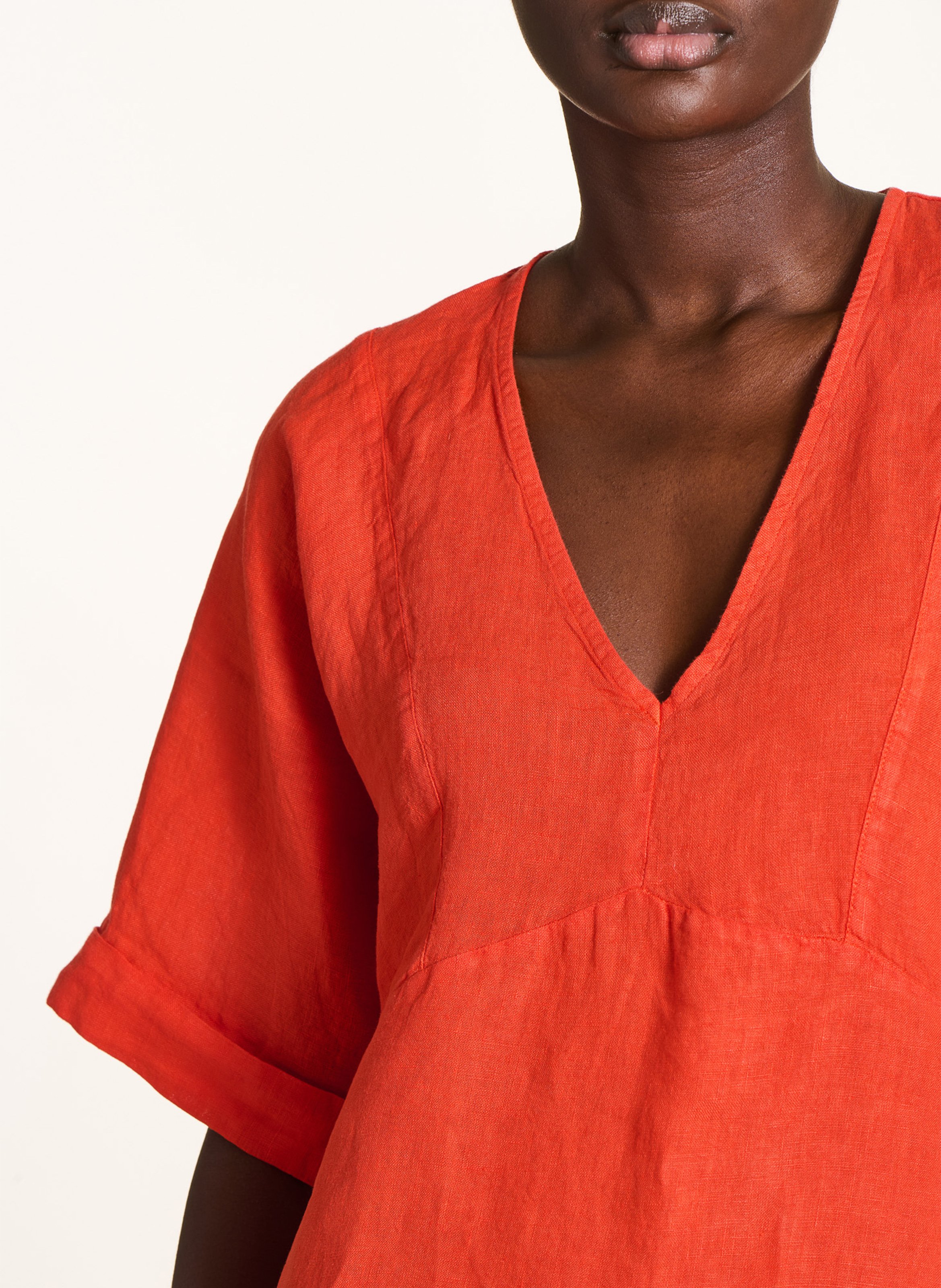 Robe courte col V en lin LA FEE MARABOUTEE Rose