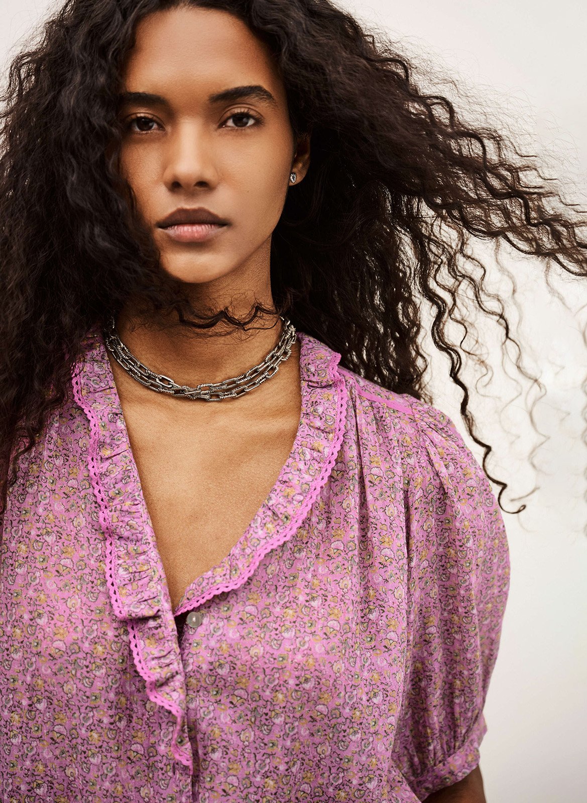 Geruite blouse met V-hals BA&SH Roze