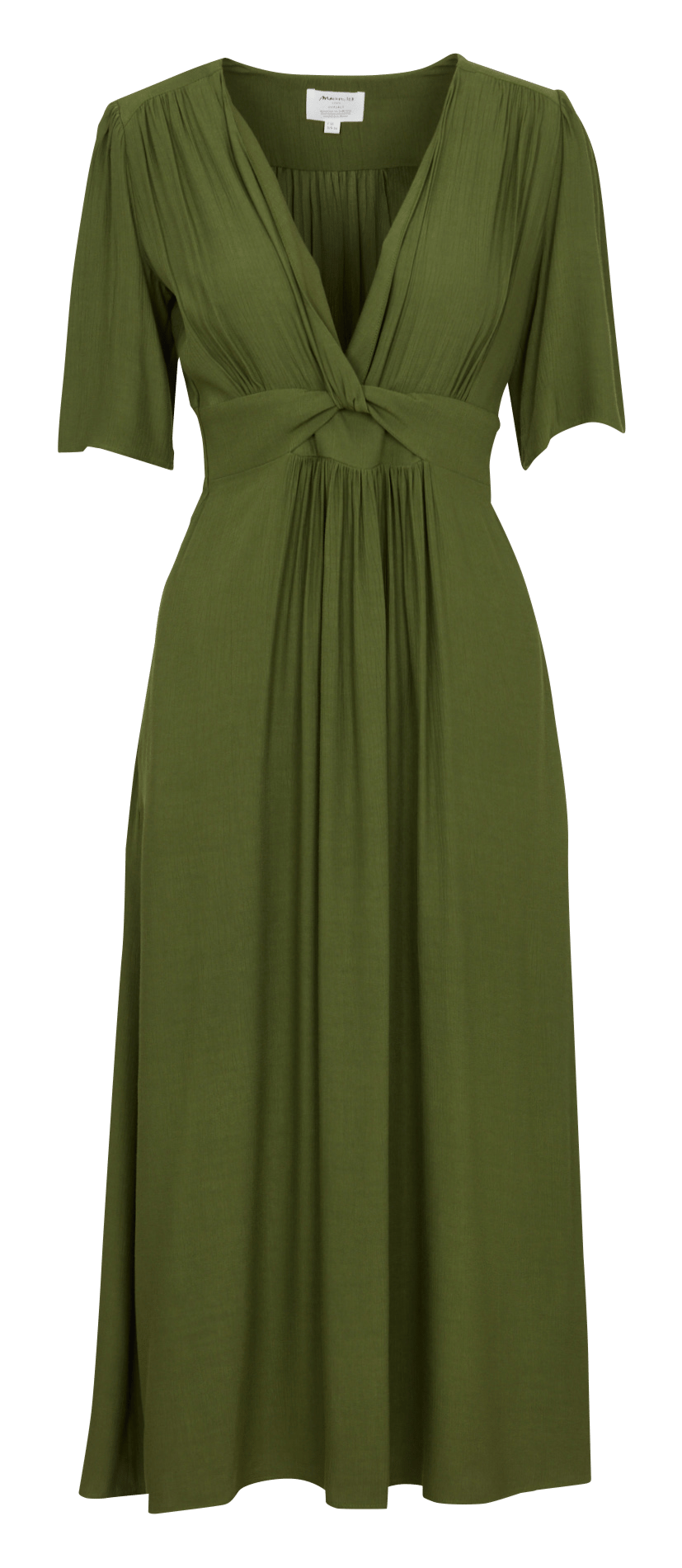 Lange jurk met strikkenkraag in effen kleur. MAISON 123 Groen